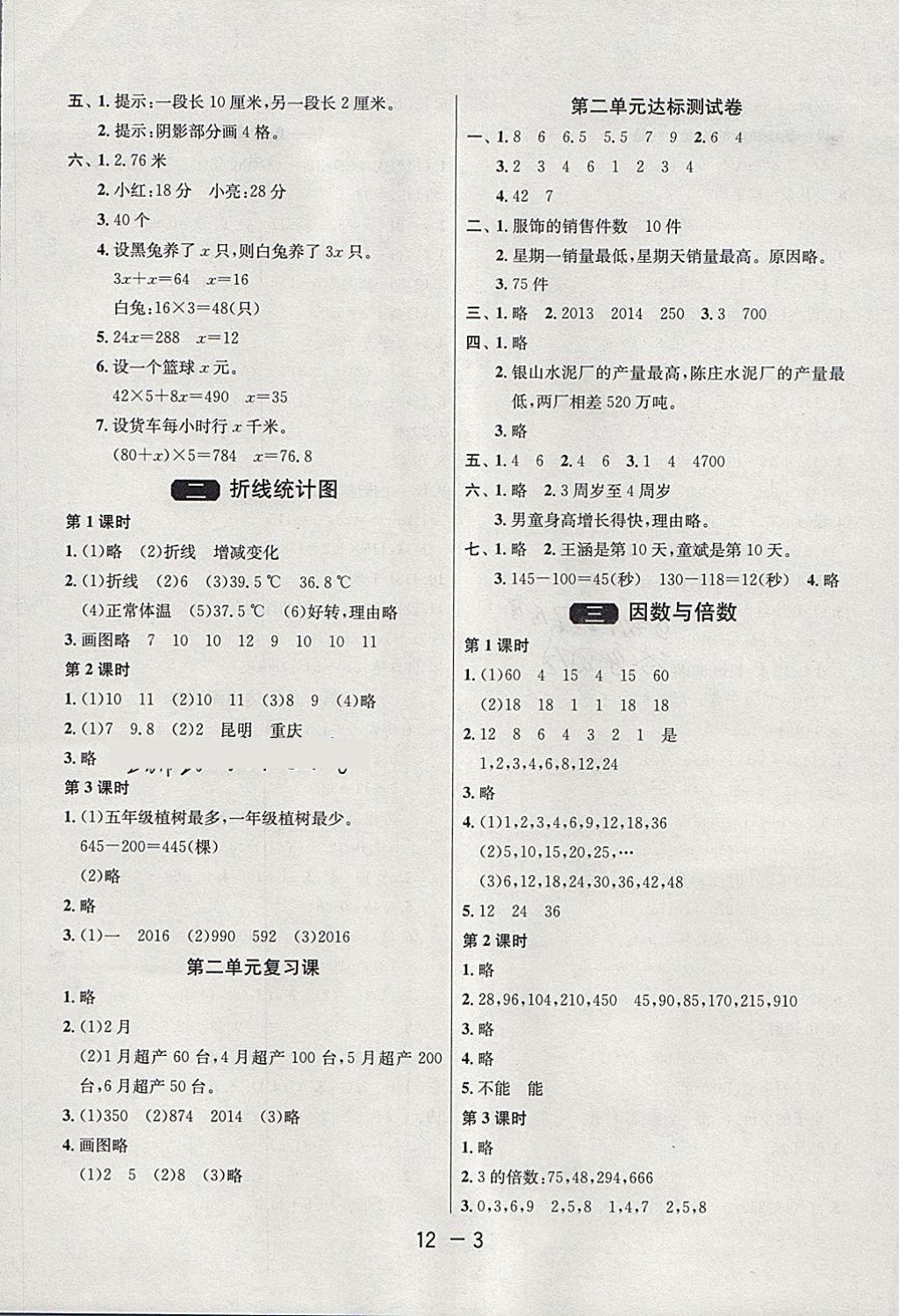 2018年1课3练单元达标测试五年级数学下册苏教版 参考答案第3页