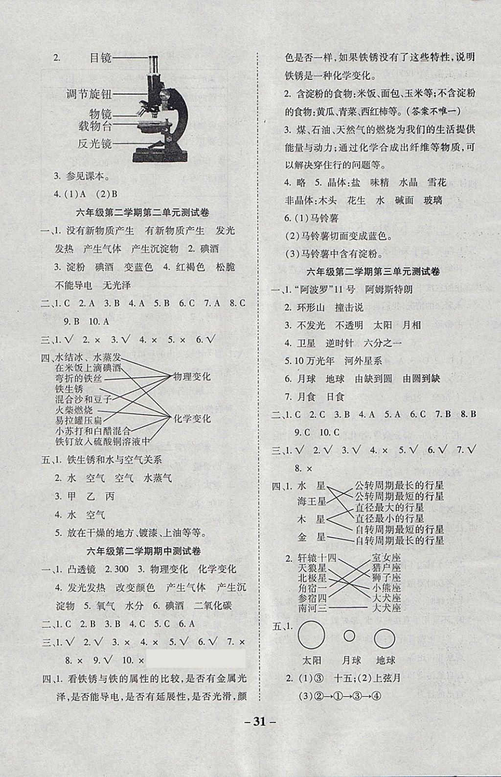 2018年小學科學左記右練六年級下冊教科版 參考答案第7頁