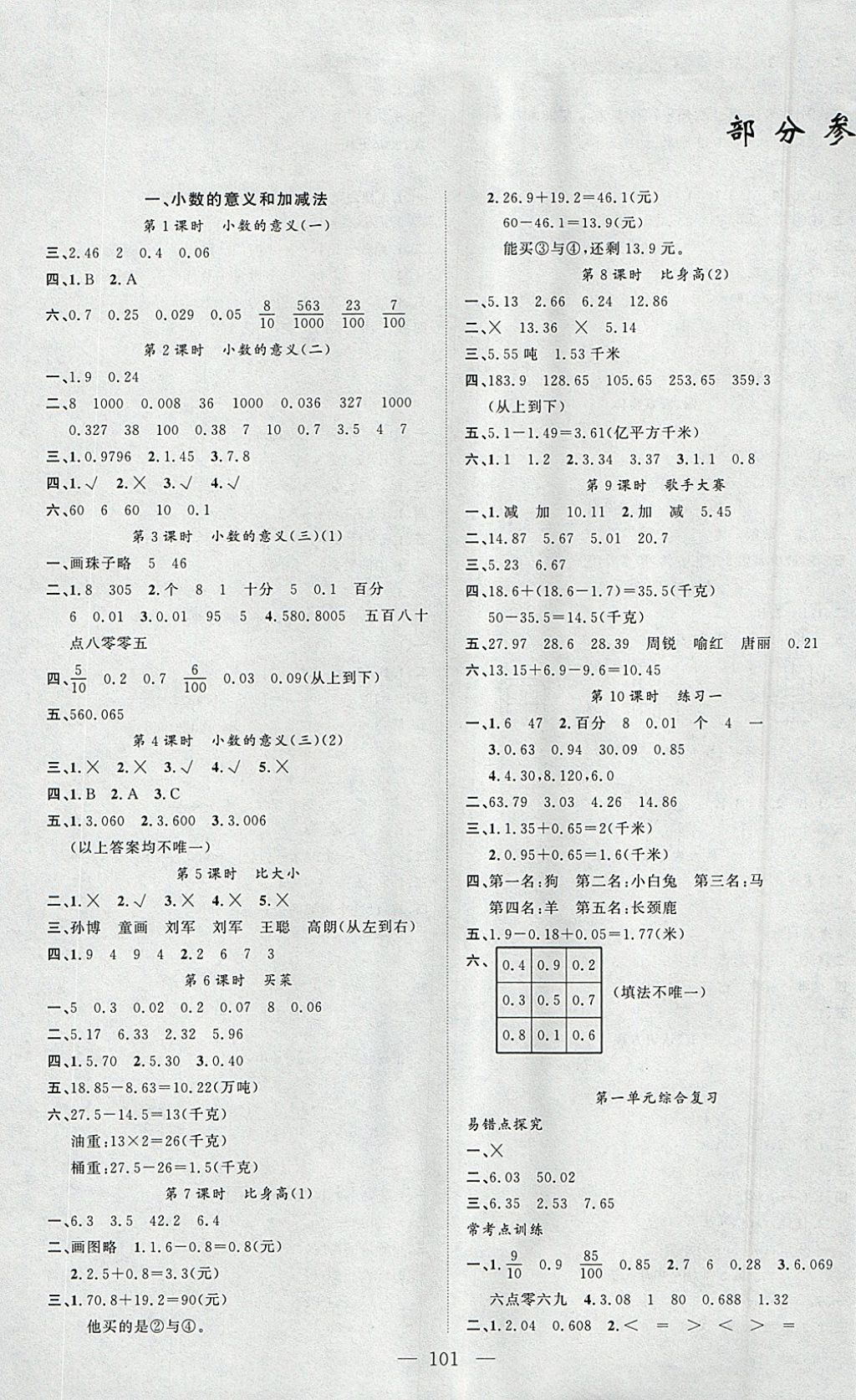 2018年原創(chuàng)新課堂四年級數(shù)學(xué)下冊北師大版 參考答案第1頁