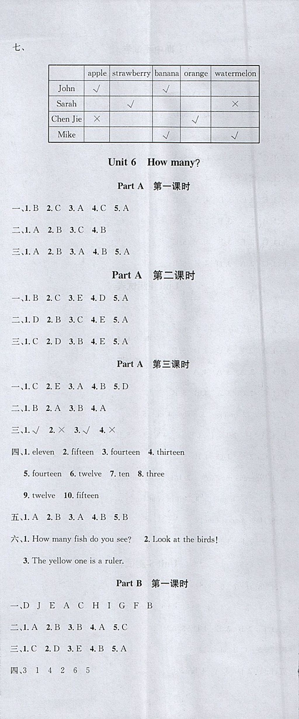 2018年名校课堂三年级英语下册人教PEP版 参考答案第8页