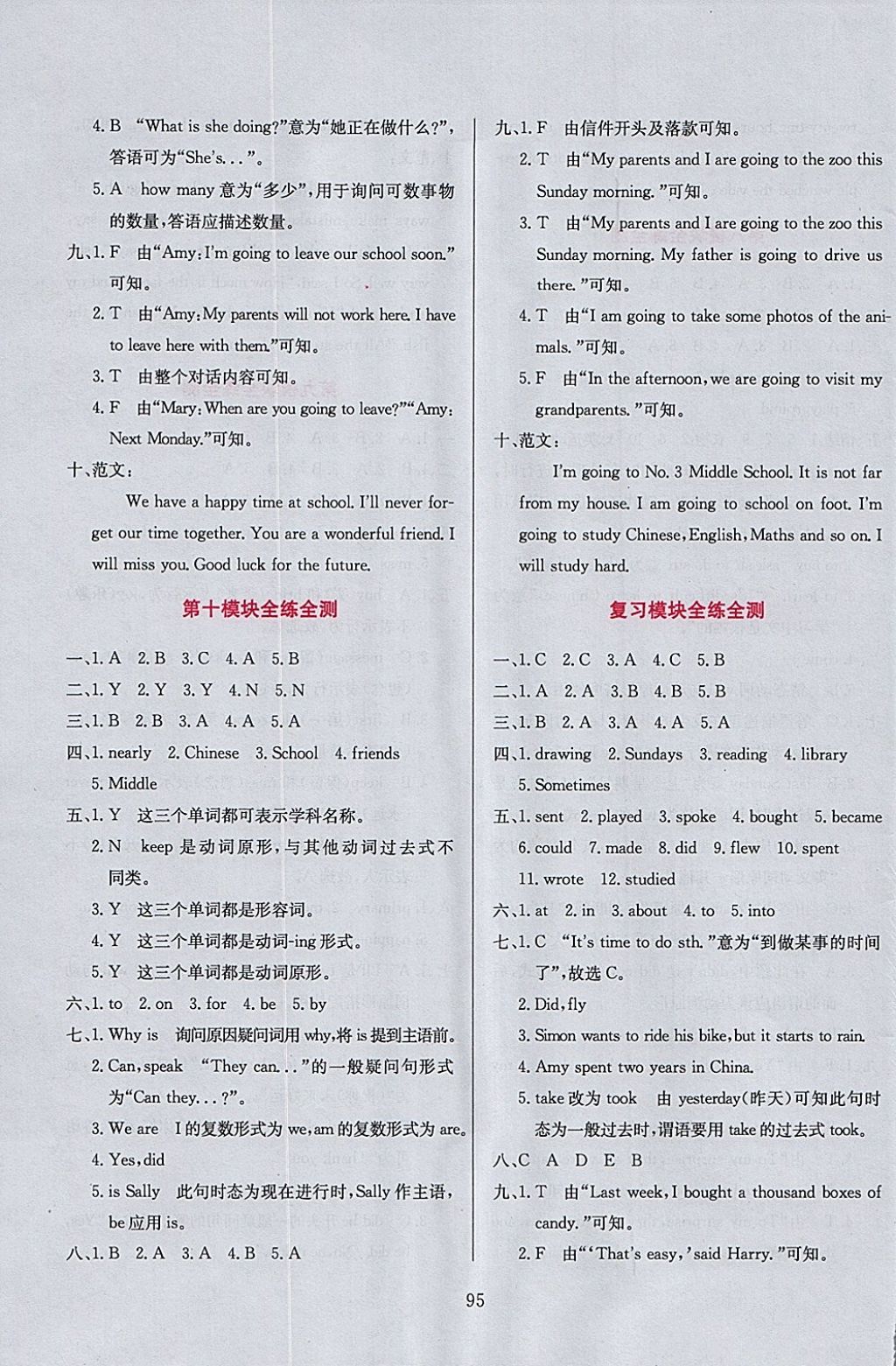 2018年小学教材全练六年级英语下册外研版三起 参考答案第19页