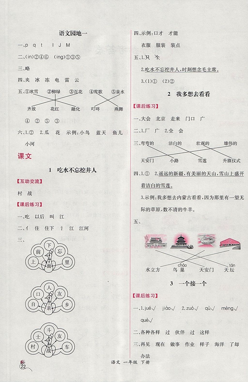 2018年同步導學案課時練一年級語文下冊人教版 參考答案第2頁