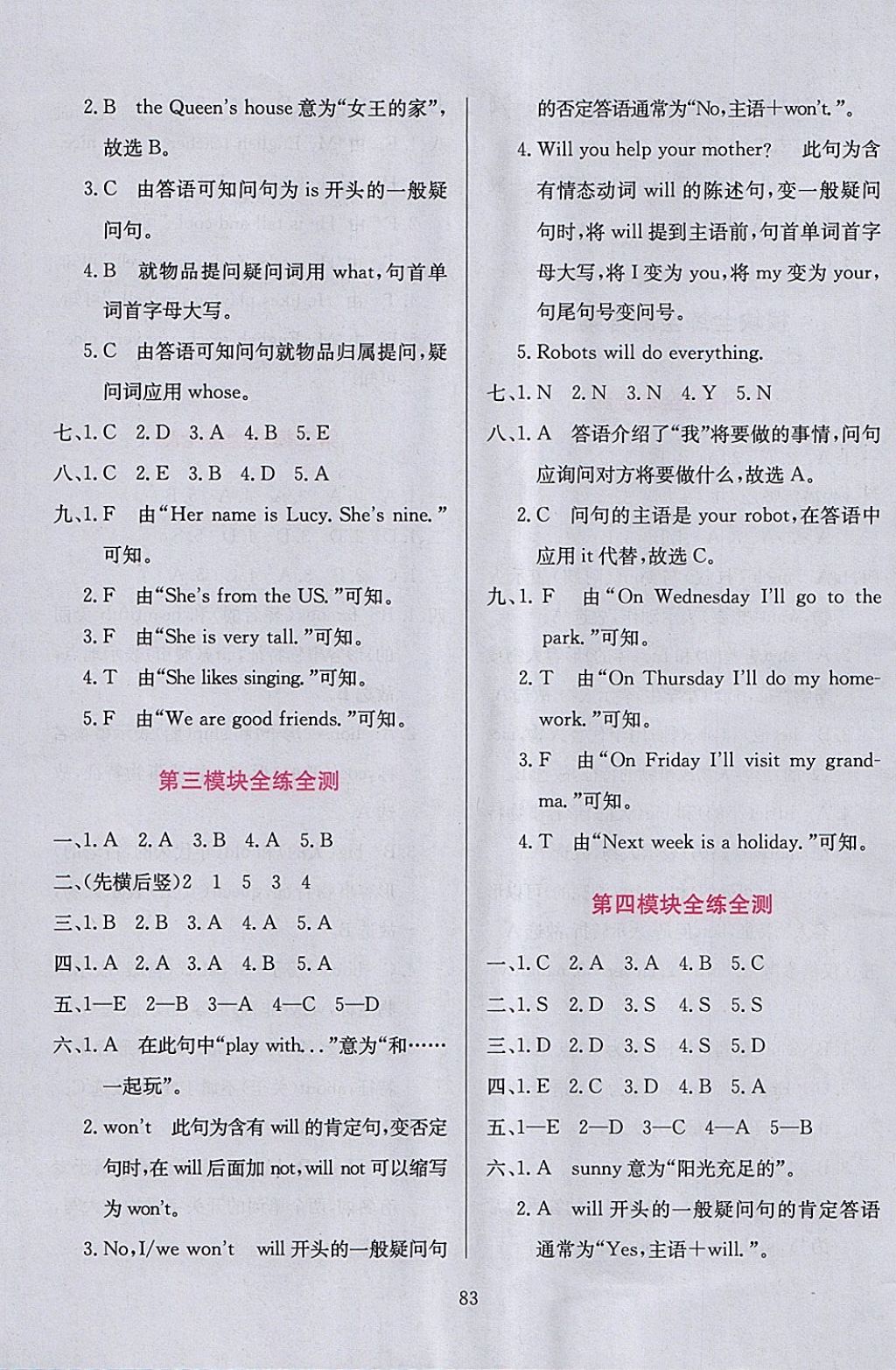 2018年小學教材全練四年級英語下冊外研版三起 參考答案第15頁