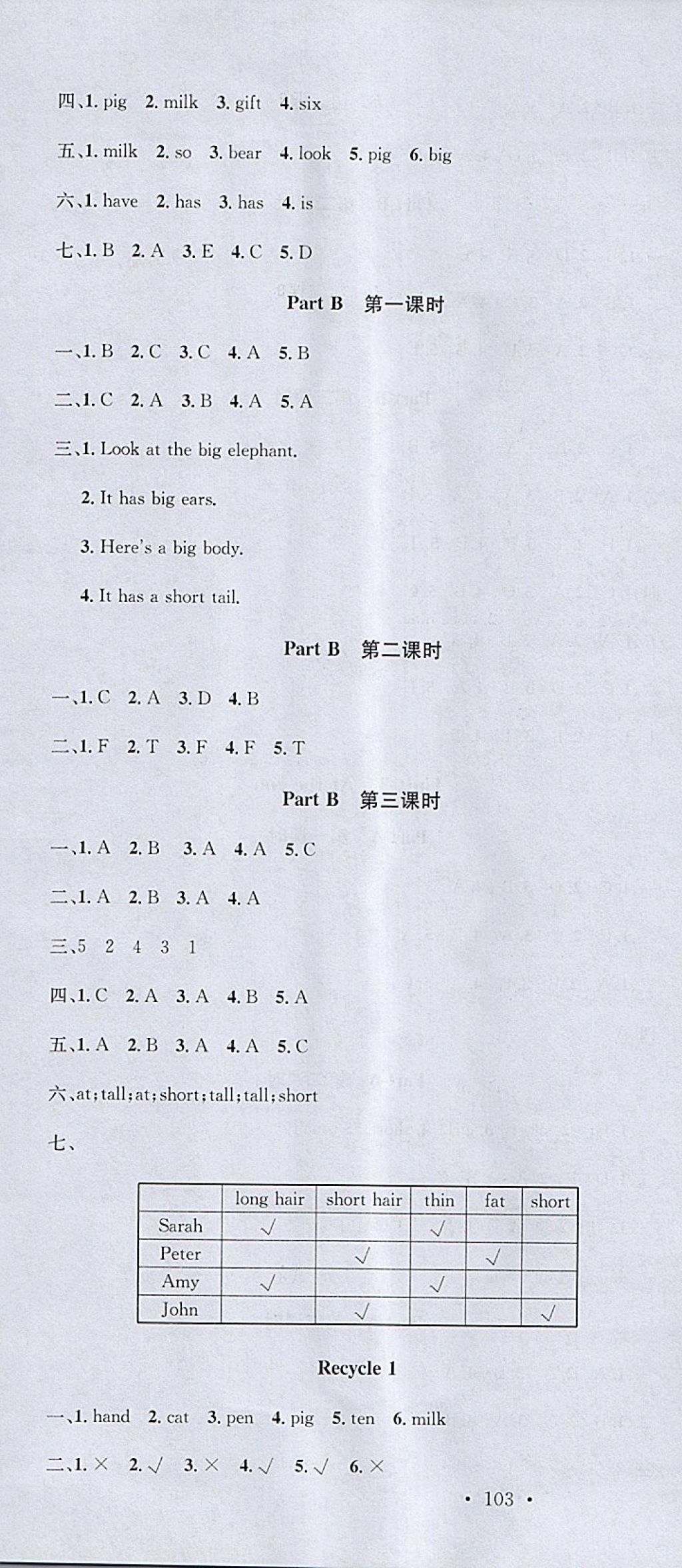 2018年名校课堂三年级英语下册人教PEP版 参考答案第4页