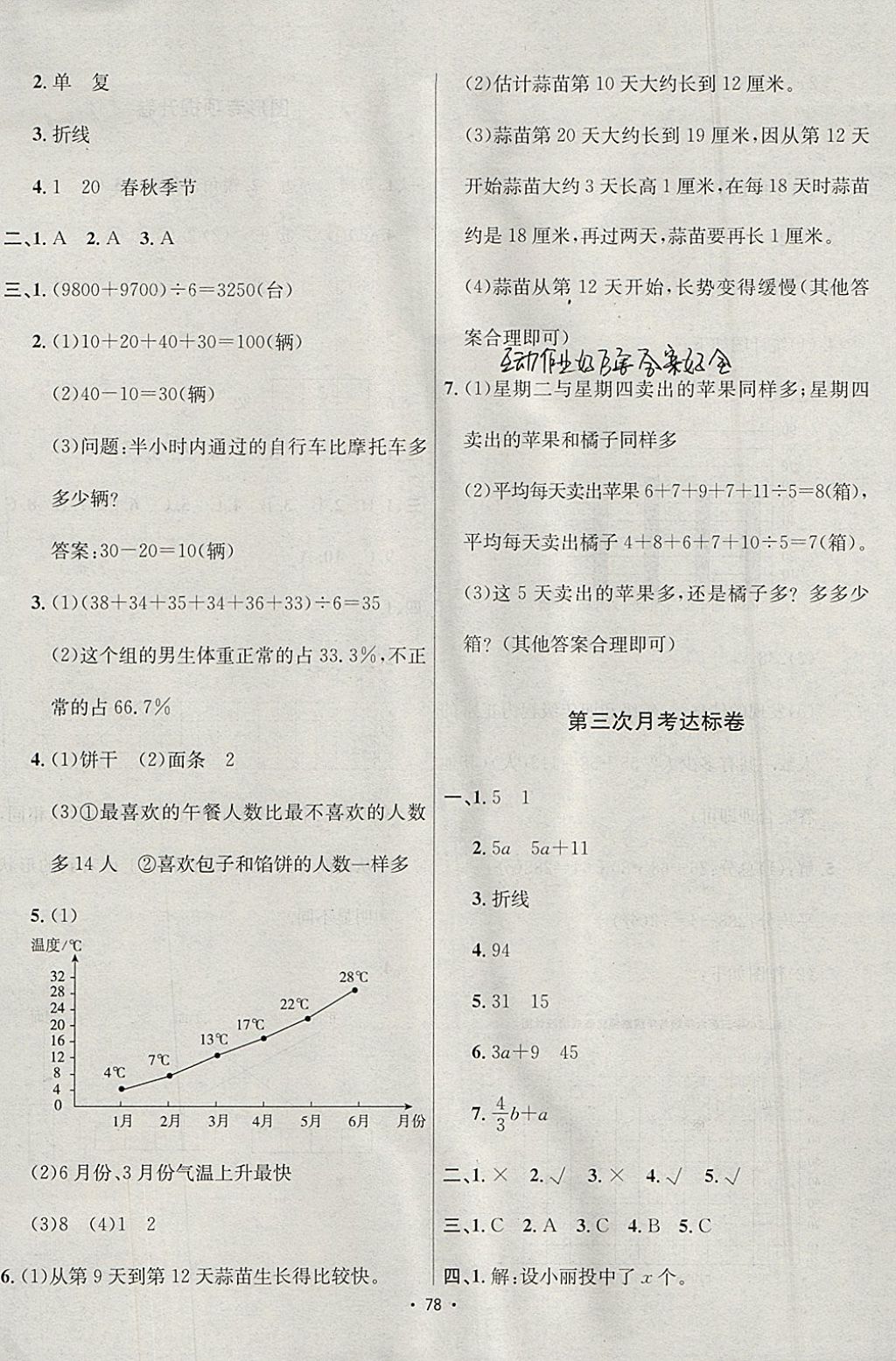 2018年單元達(dá)標(biāo)卷四年級數(shù)學(xué)下冊北師大版海南出版社 參考答案第6頁