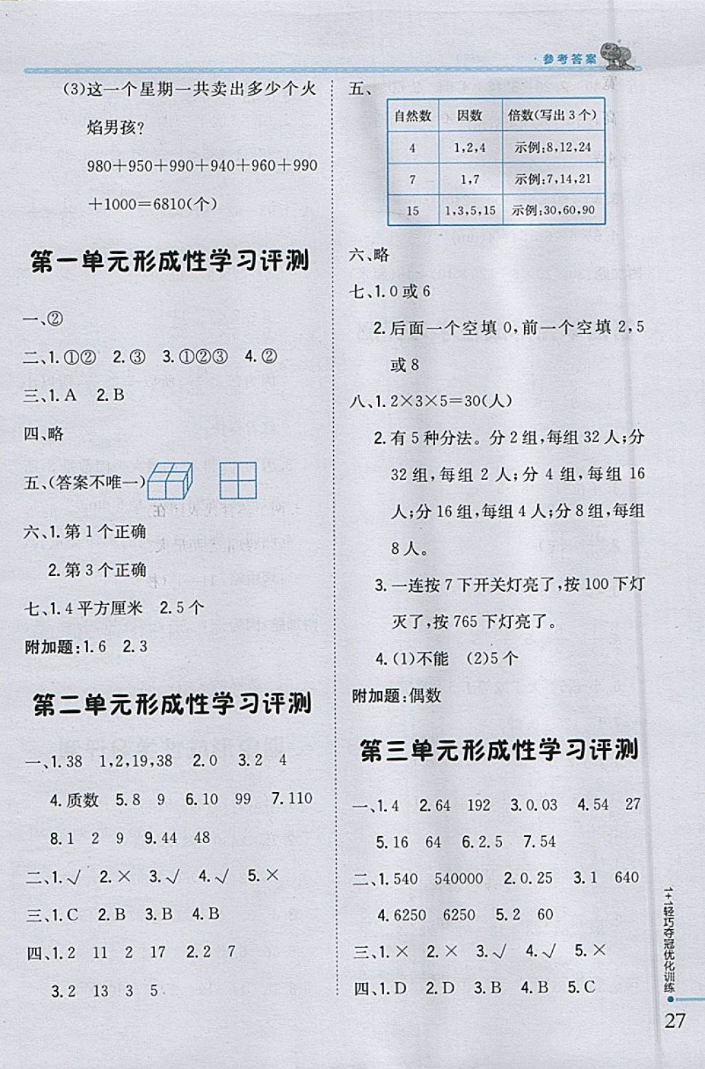 2018年1加1轻巧夺冠优化训练五年级数学下册人教版银版 参考答案第17页