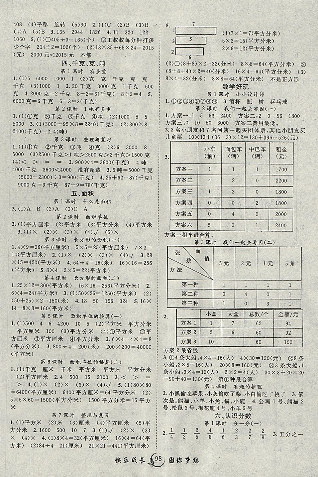 2018年優(yōu)質(zhì)課堂快樂成長三年級數(shù)學(xué)下冊北師大版 參考答案第2頁