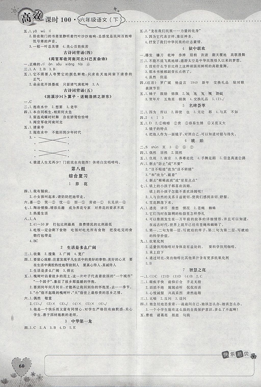 2018年高效課時100六年級語文下冊人教版 參考答案第8頁