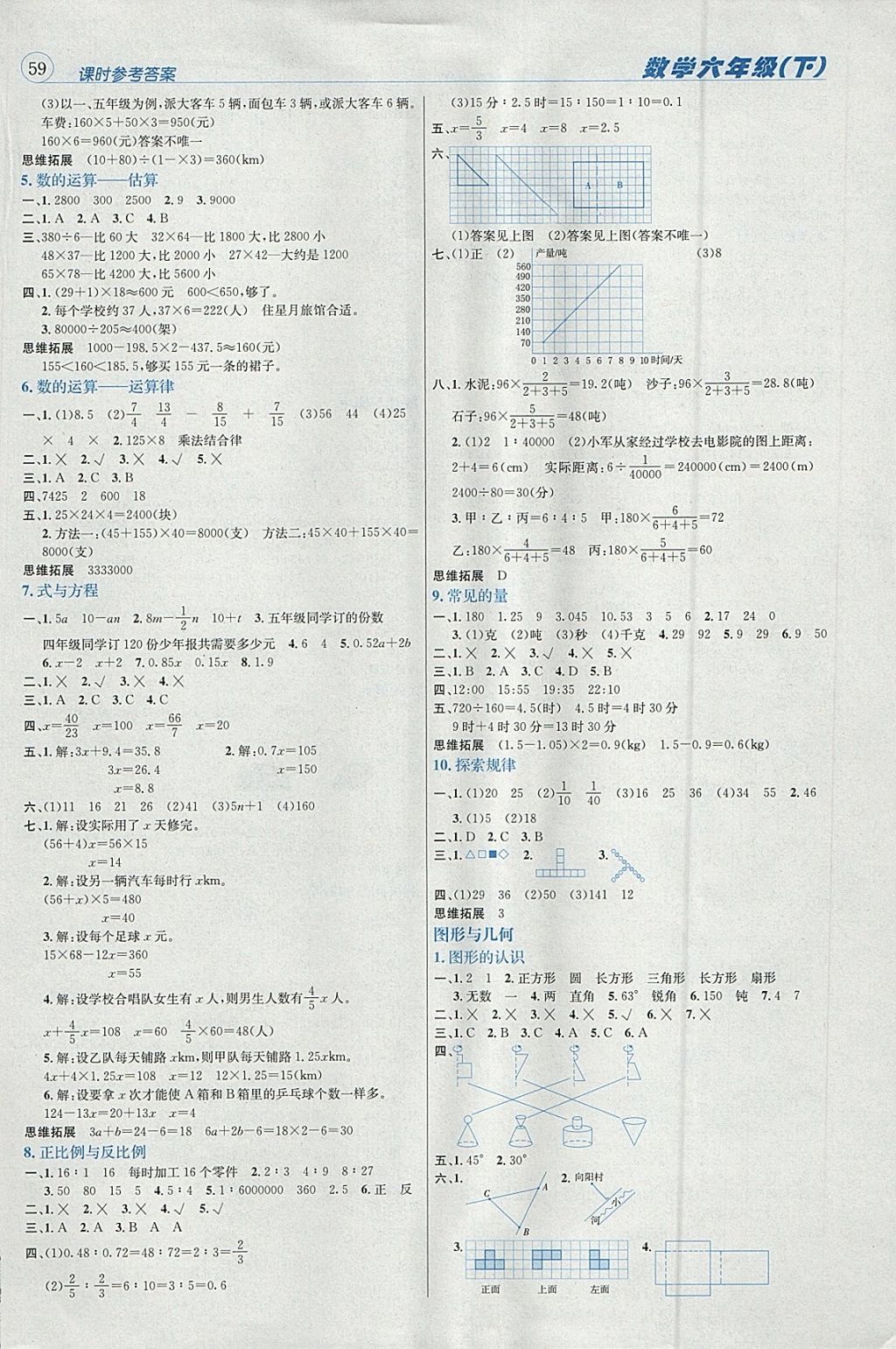 2018年名校秘題課時(shí)達(dá)標(biāo)練與測(cè)六年級(jí)數(shù)學(xué)下冊(cè)北師大版 參考答案第1頁