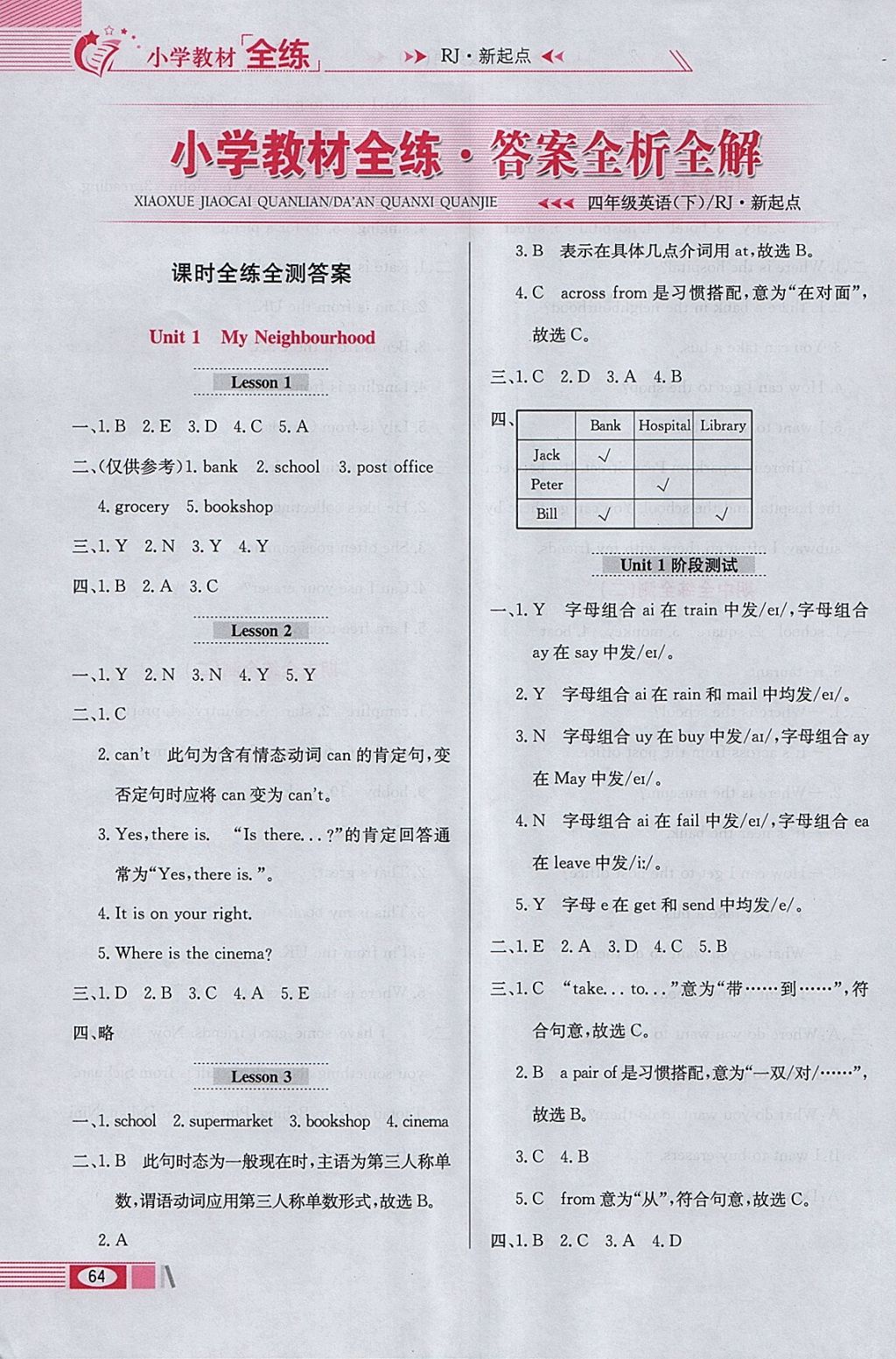 2018年小學(xué)教材全練四年級英語下冊人教新起點(diǎn)版一起 參考答案第4頁