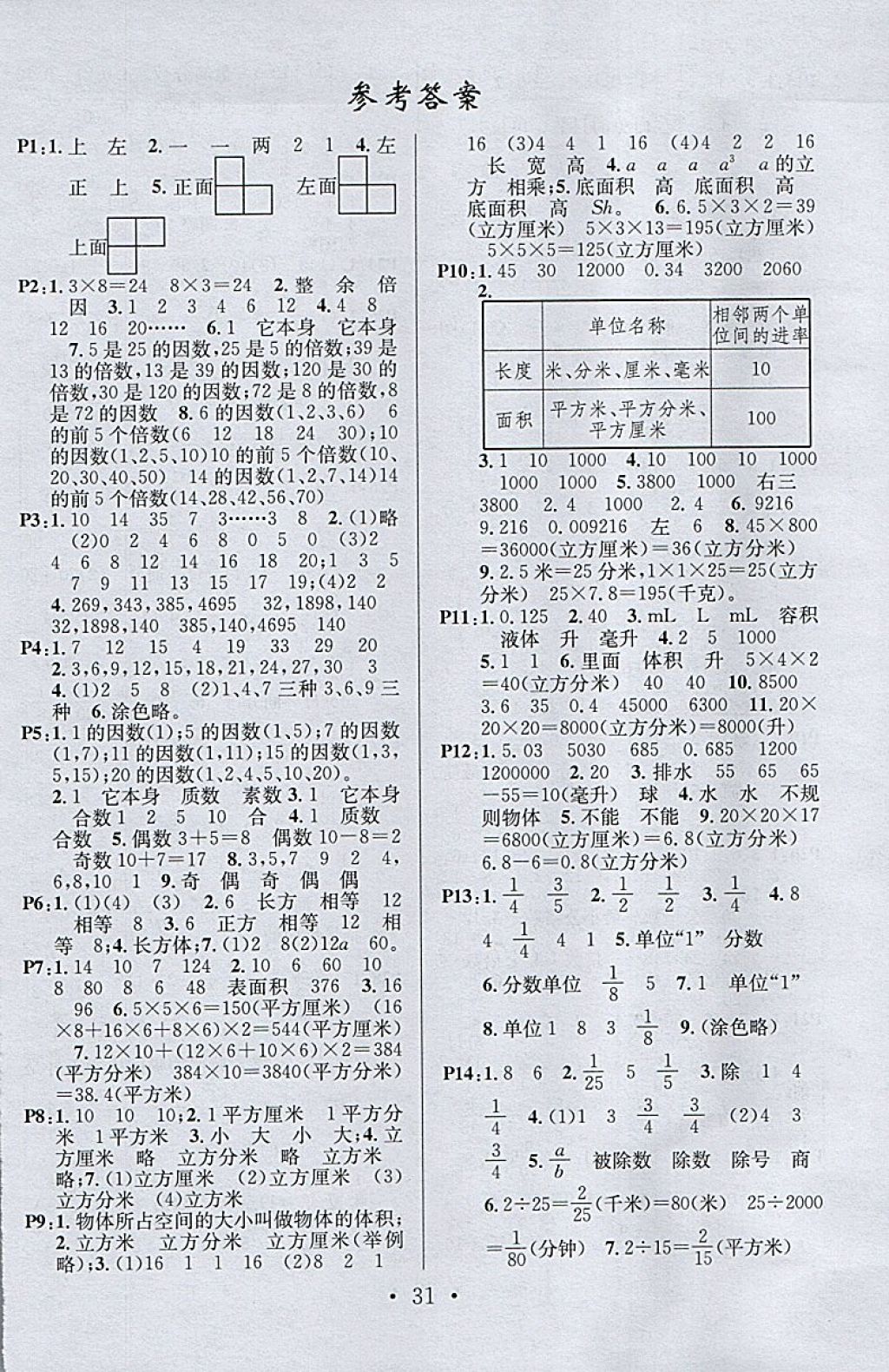 2018年名校课堂五年级数学下册人教版 参考答案第9页