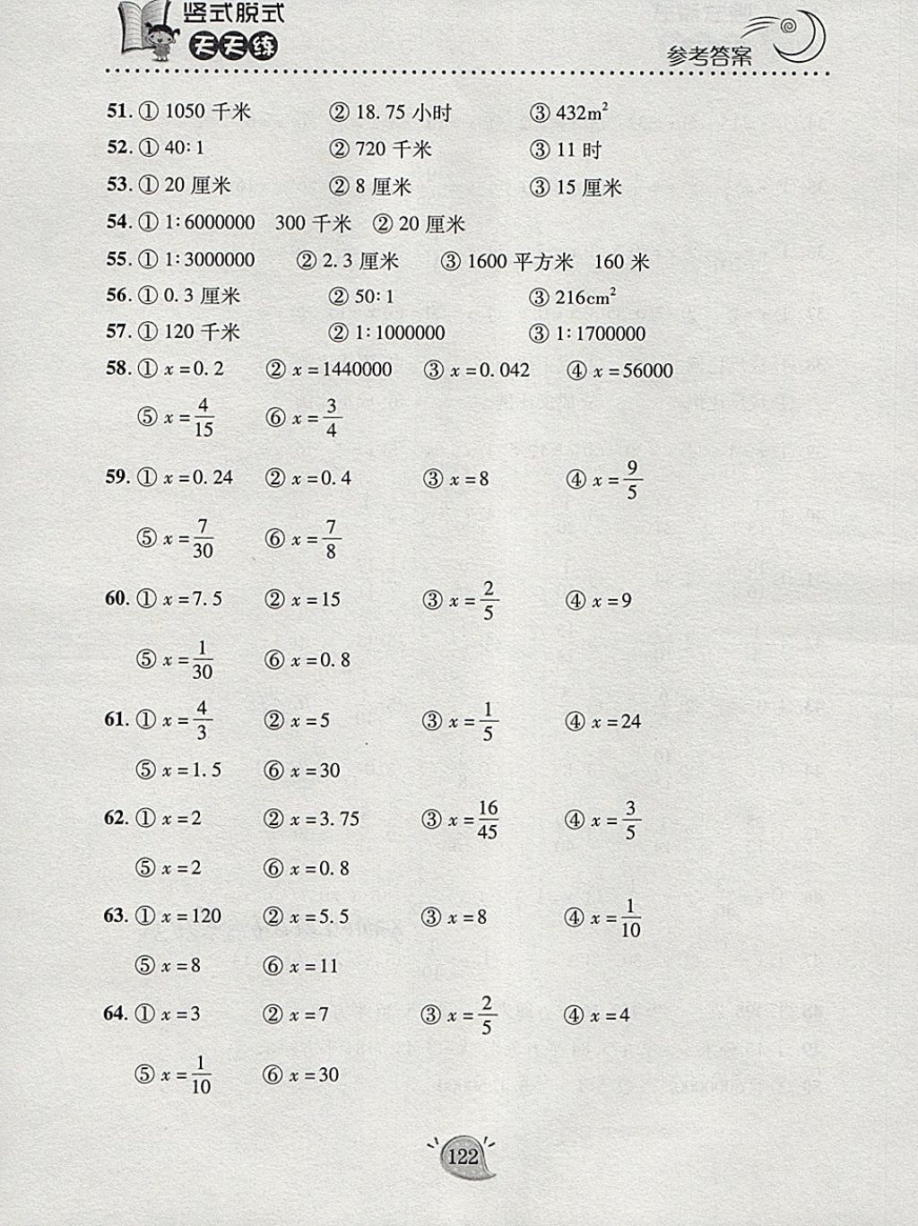 2018年豎式脫式天天練六年級下冊青島版 參考答案第4頁