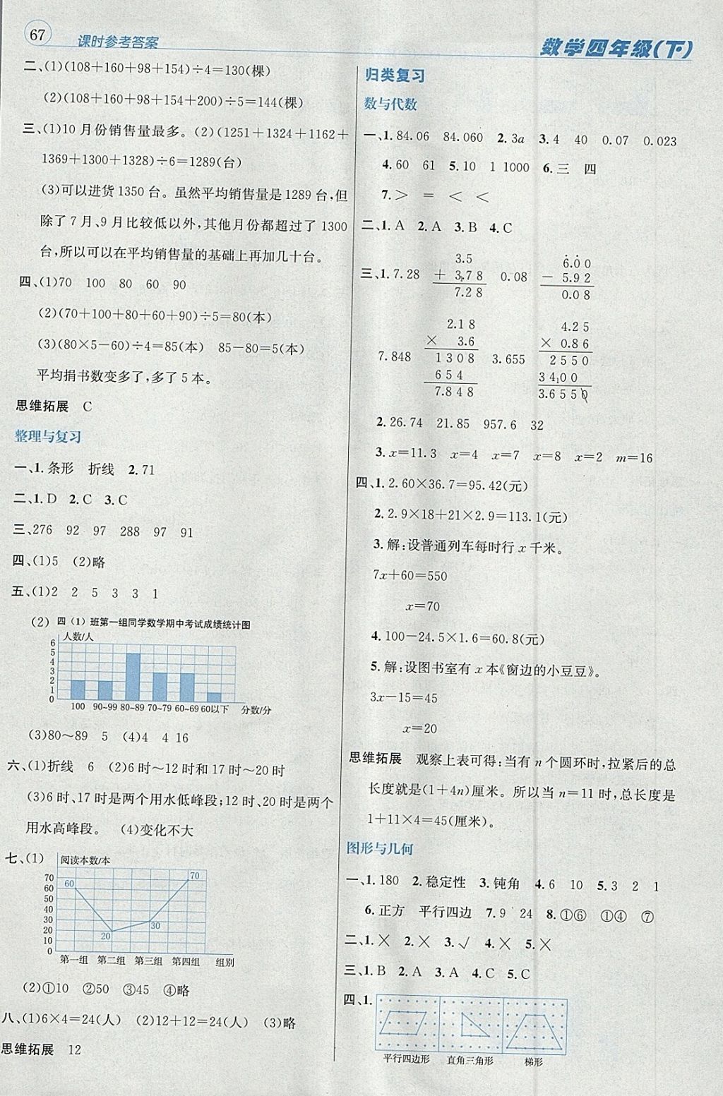 2018年名校秘題課時(shí)達(dá)標(biāo)練與測(cè)四年級(jí)數(shù)學(xué)下冊(cè)北師大版 參考答案第11頁