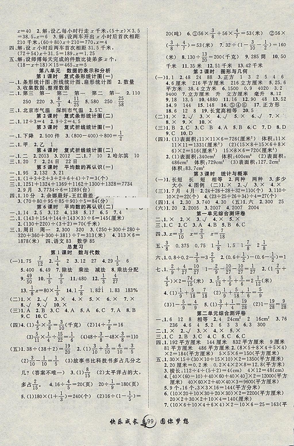 2018年優(yōu)質(zhì)課堂快樂成長五年級(jí)數(shù)學(xué)下冊(cè)北師大版 參考答案第3頁