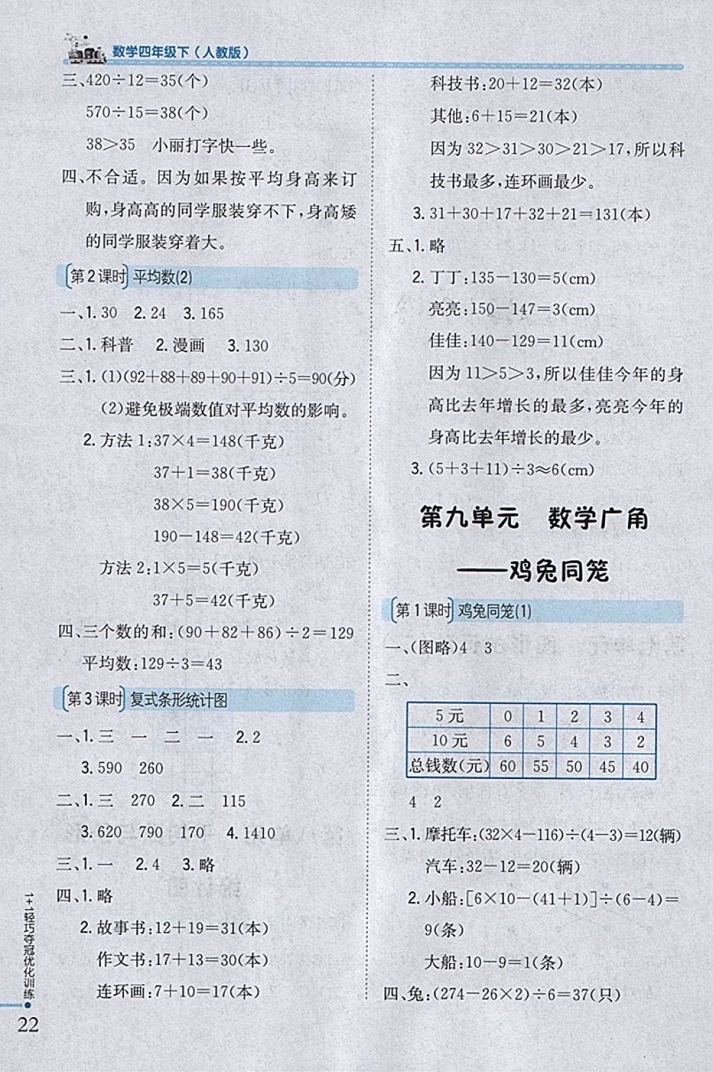 2018年1加1輕巧奪冠優(yōu)化訓(xùn)練四年級數(shù)學(xué)下冊人教版銀版 參考答案第12頁