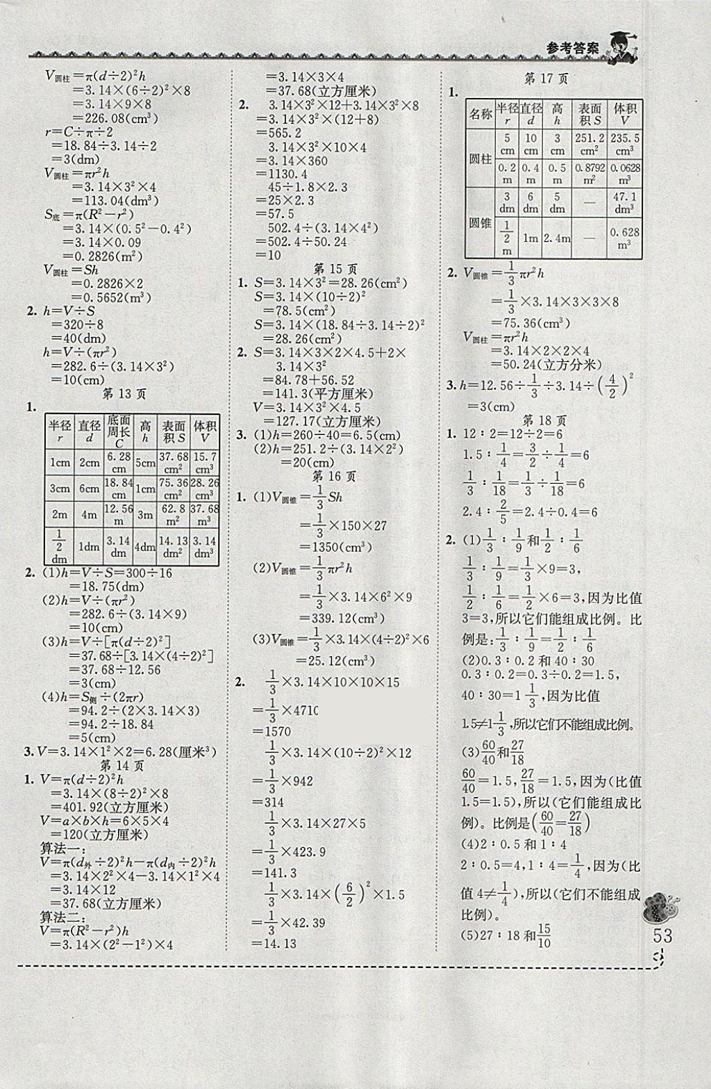 2018年黃岡小狀元同步計(jì)算天天練六年級(jí)下冊(cè)人教版 參考答案第3頁(yè)