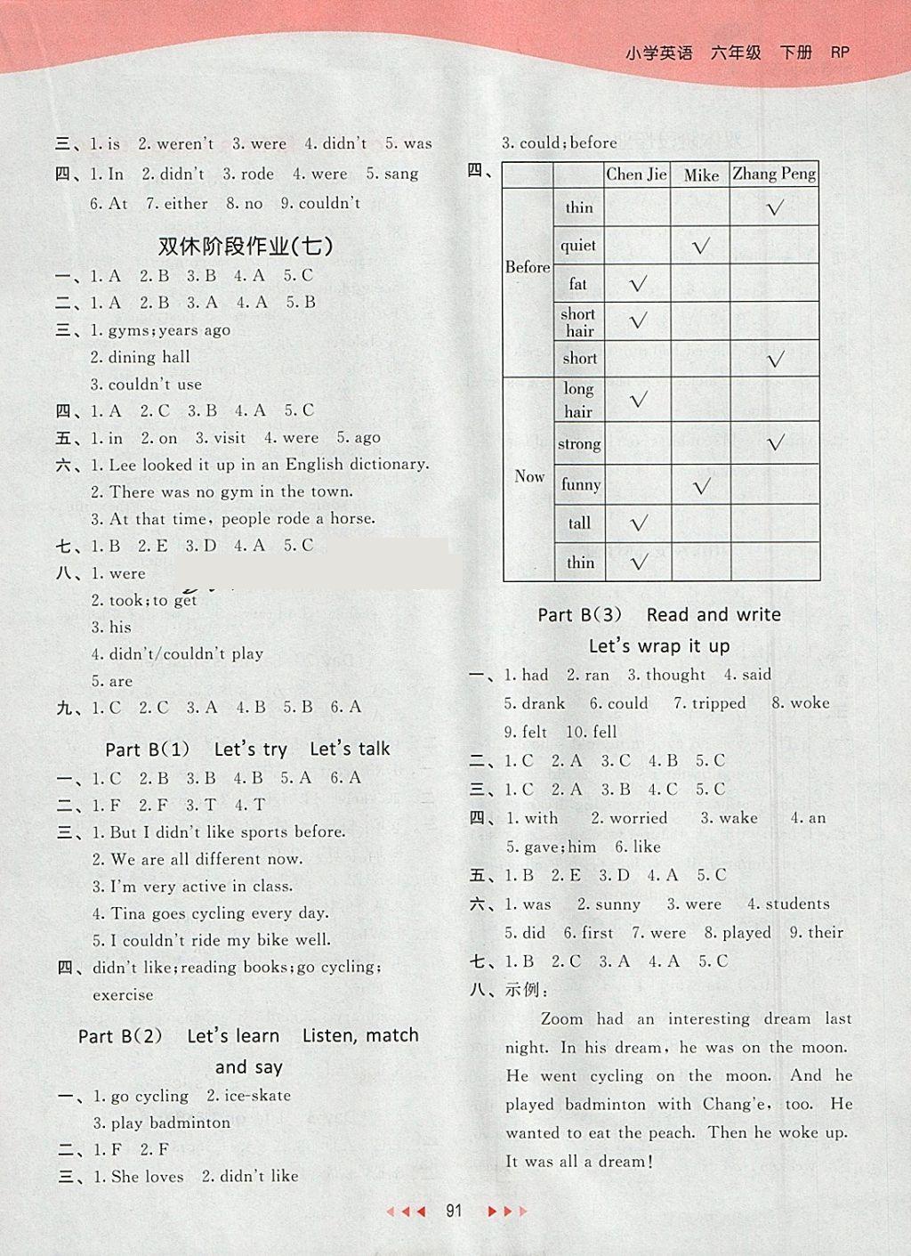 2018年53天天練小學(xué)英語六年級下冊人教PEP版 參考答案第7頁