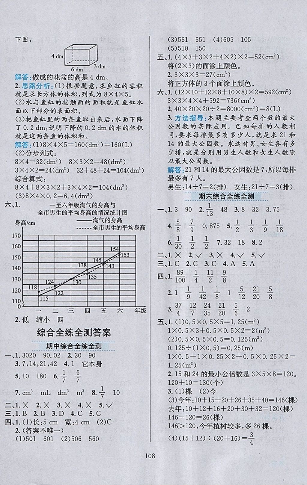 2018年小学教材全练五年级数学下册人教版天津专用 参考答案第20页