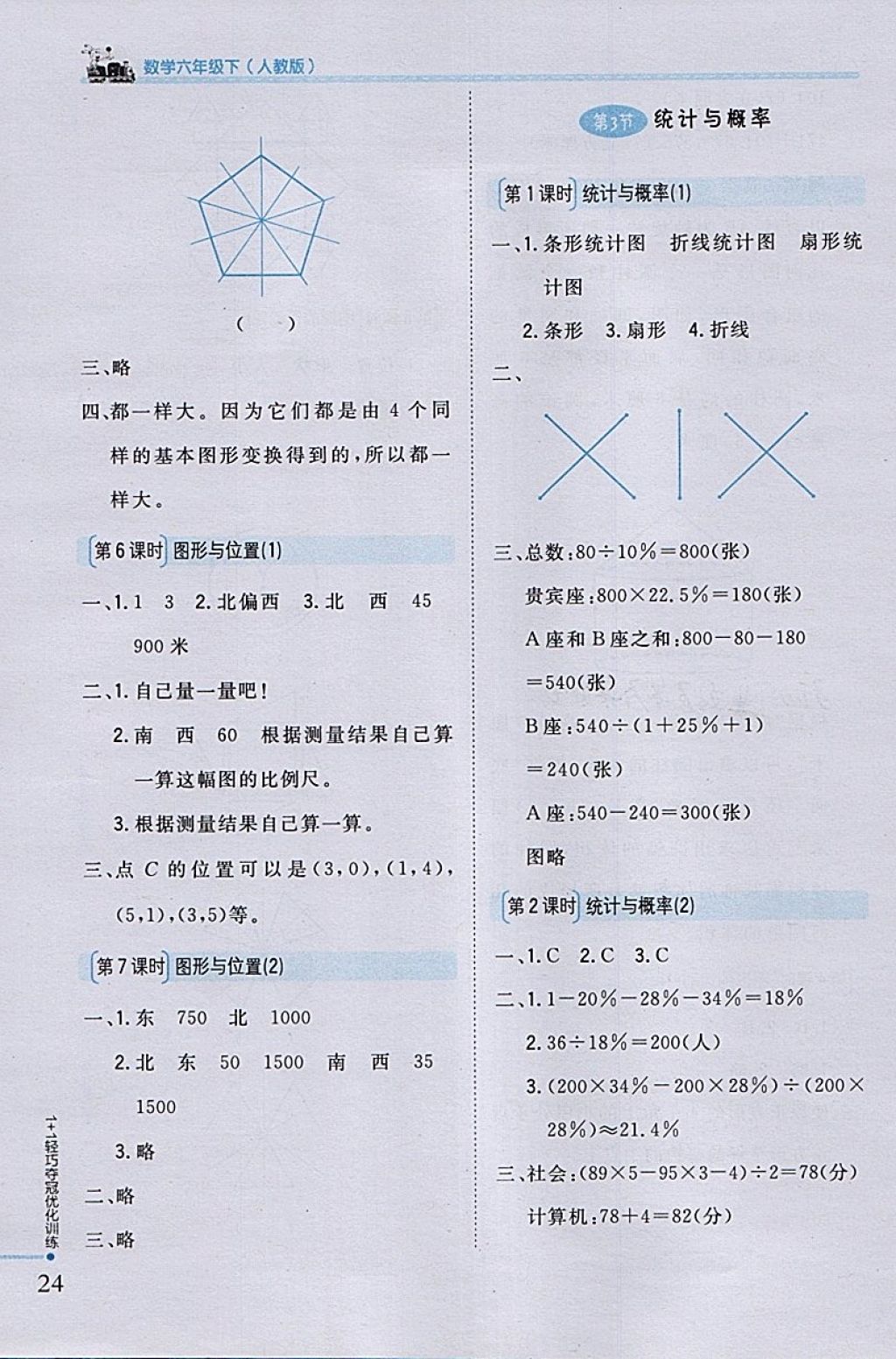 2018年1加1輕巧奪冠優(yōu)化訓(xùn)練六年級數(shù)學(xué)下冊人教版銀版 參考答案第15頁