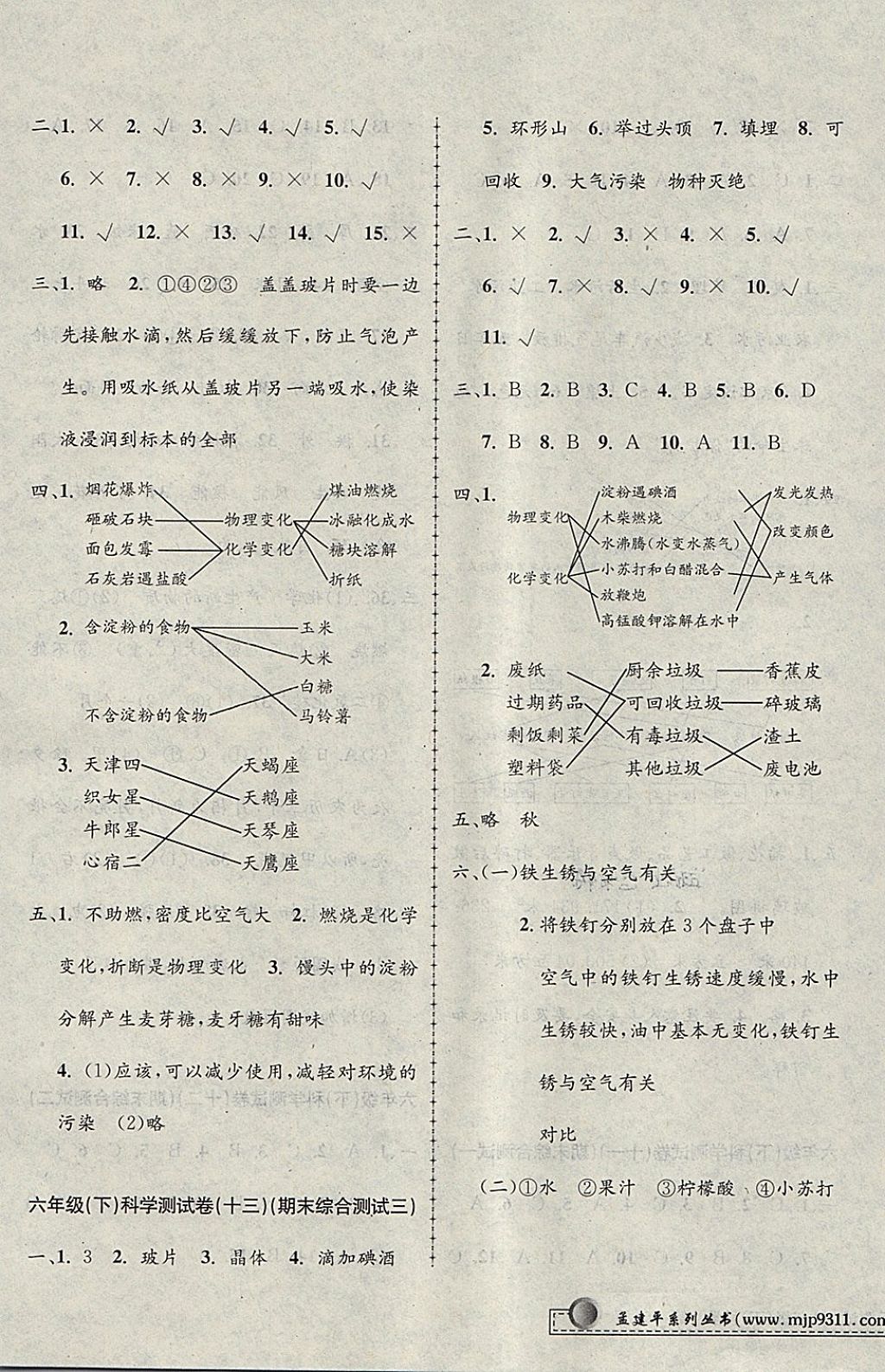 2018年孟建平小學單元測試六年級科學下冊教科版 參考答案第7頁