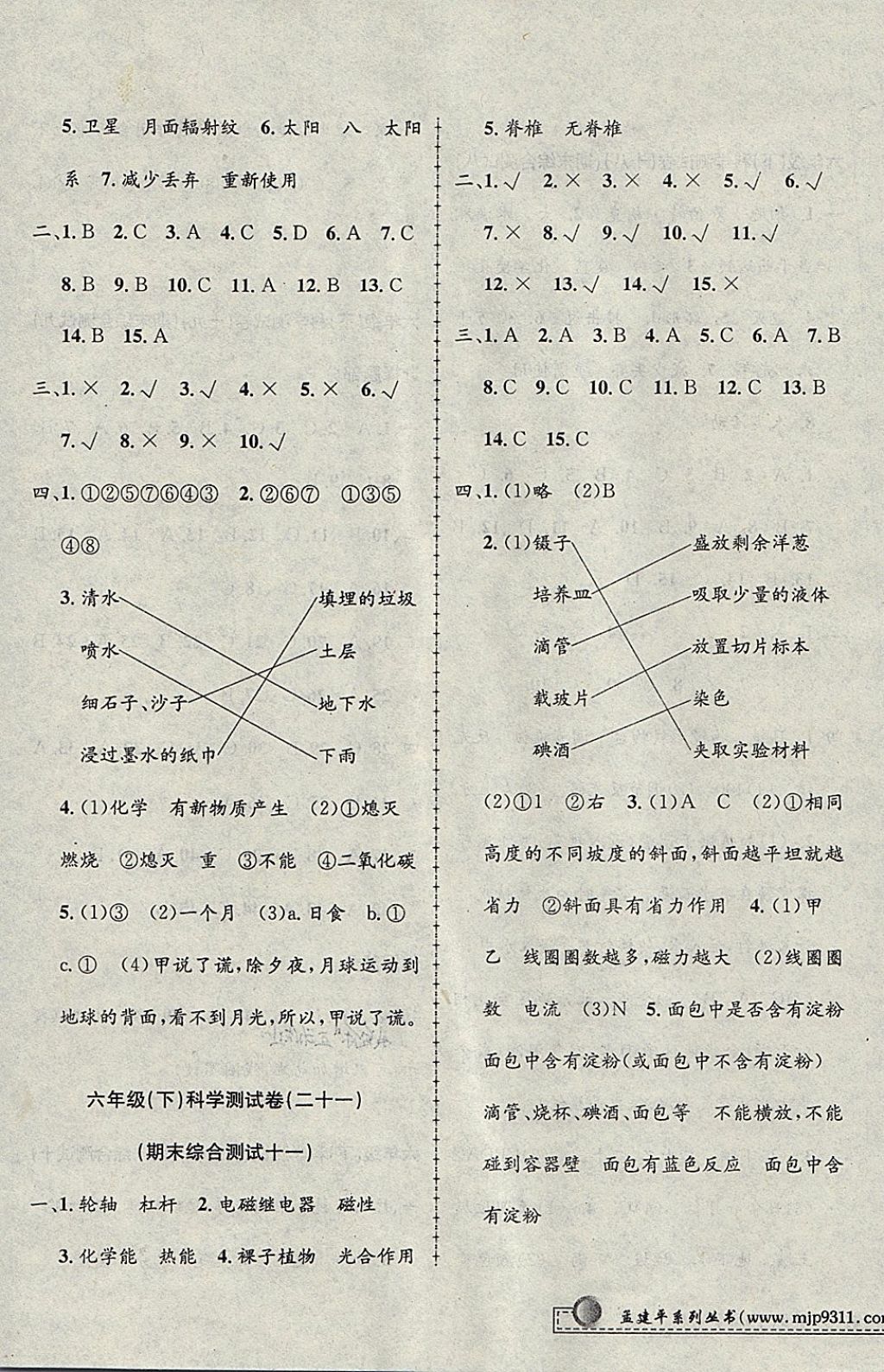 2018年孟建平小學(xué)單元測(cè)試六年級(jí)科學(xué)下冊(cè)教科版 參考答案第11頁(yè)