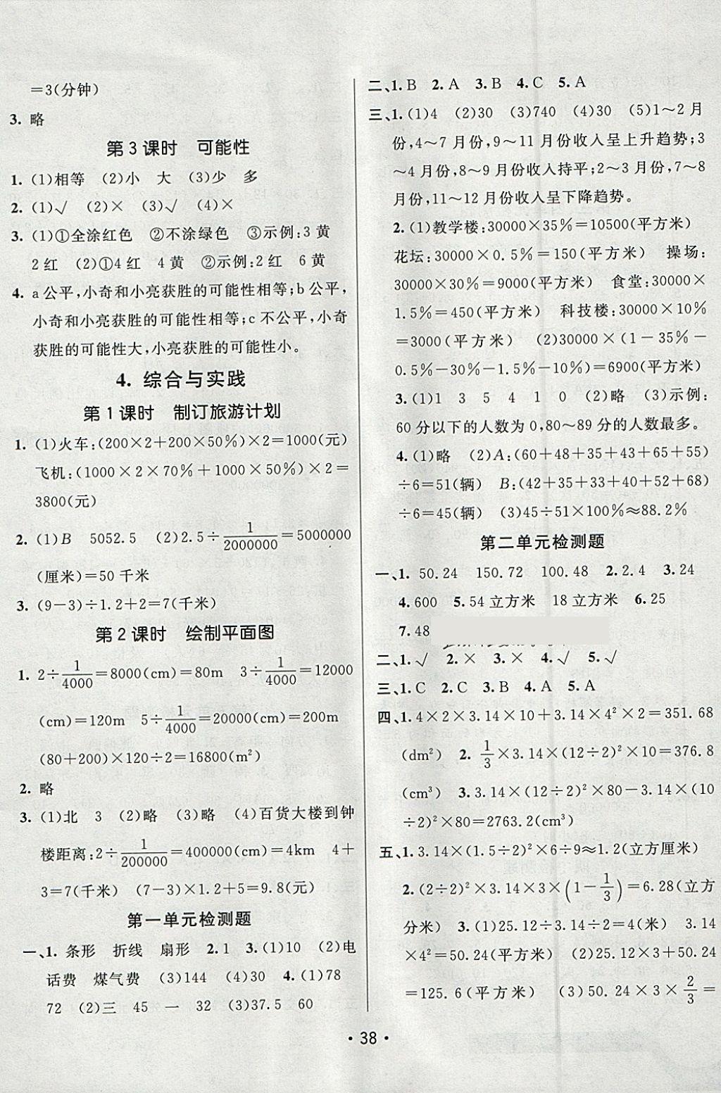 2018年同行课课100分过关作业六年级数学下册苏教版 参考答案第10页