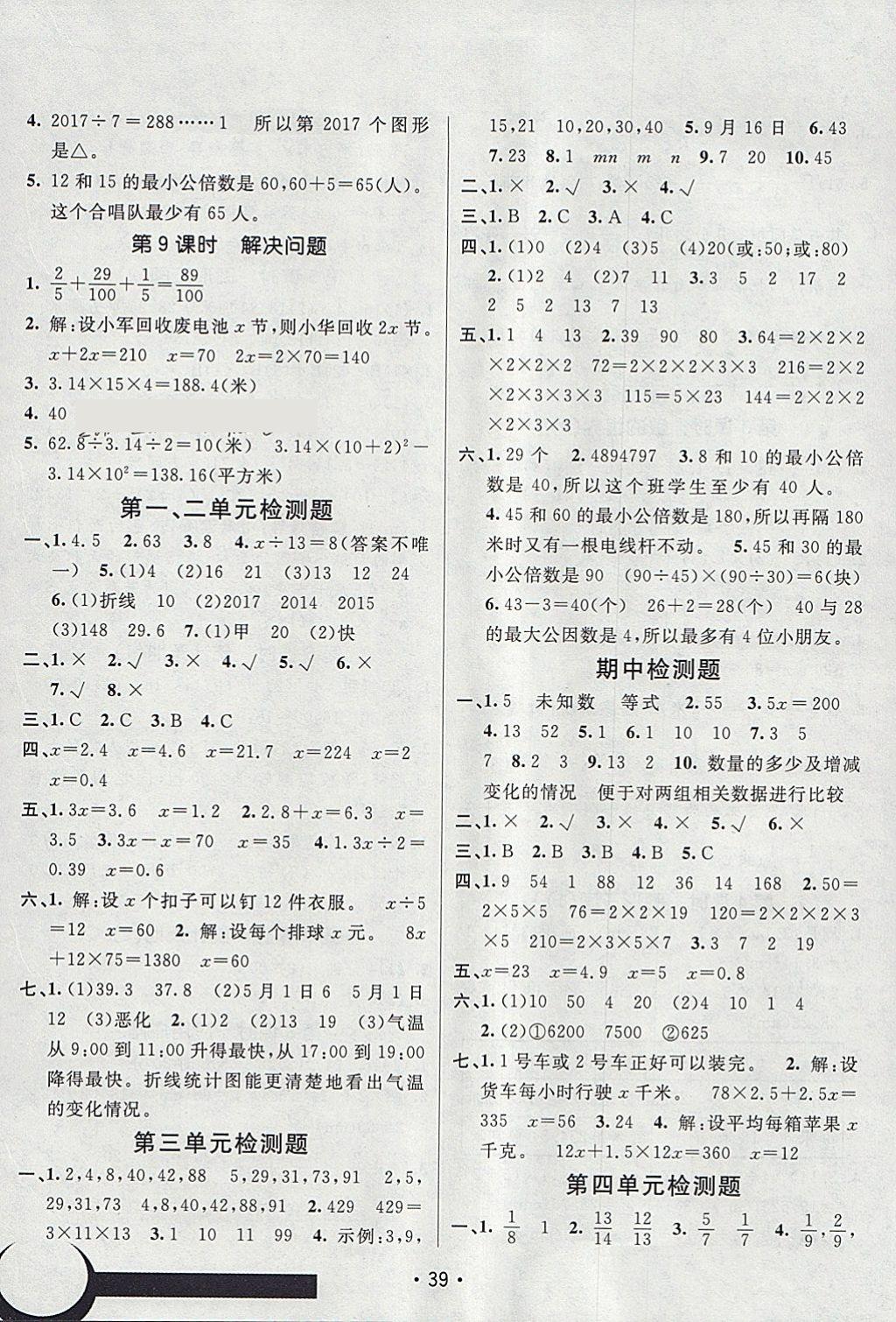 2018年同行課課100分過關(guān)作業(yè)五年級數(shù)學(xué)下冊蘇教版 參考答案第12頁