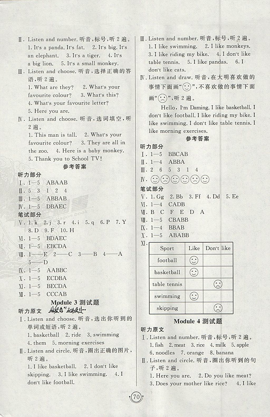 2018年海淀單元測(cè)試AB卷三年級(jí)英語下冊(cè)外研版三起 參考答案第2頁