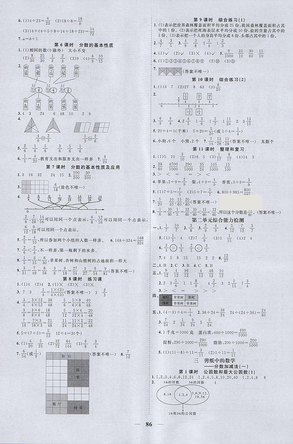 2018年阳光同学课时优化作业五年级数学下册青岛版 参考答案第2页