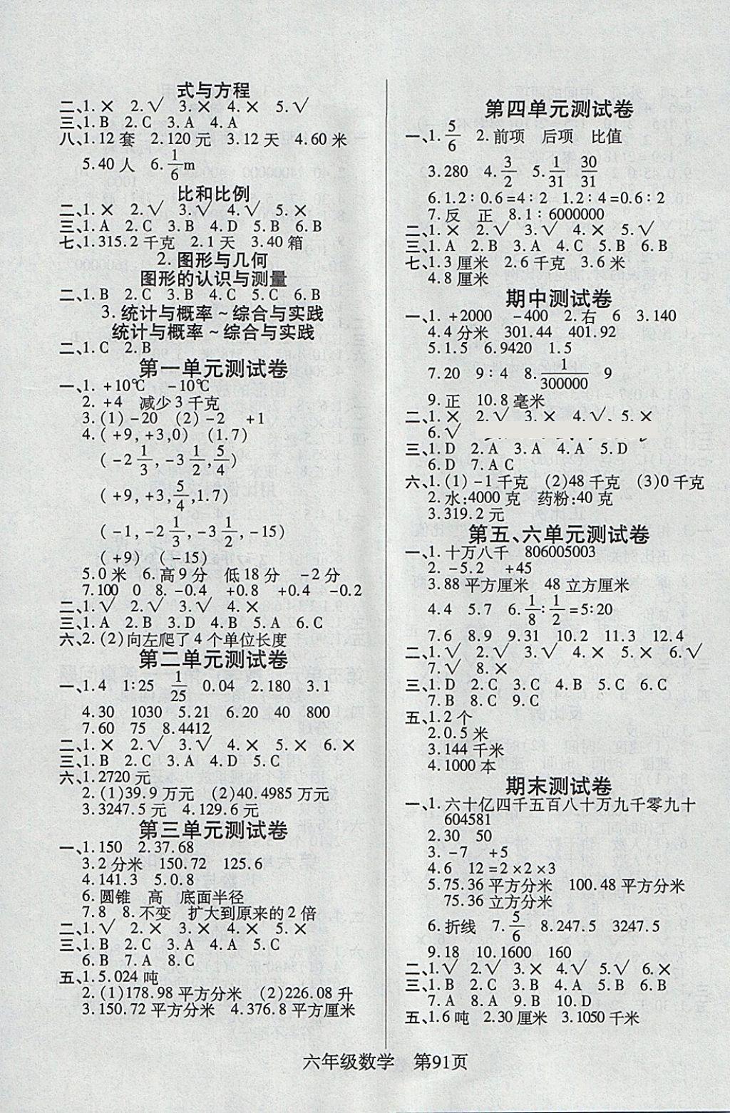 2018年淘金先锋课堂六年级数学下册人教版 参考答案第3页