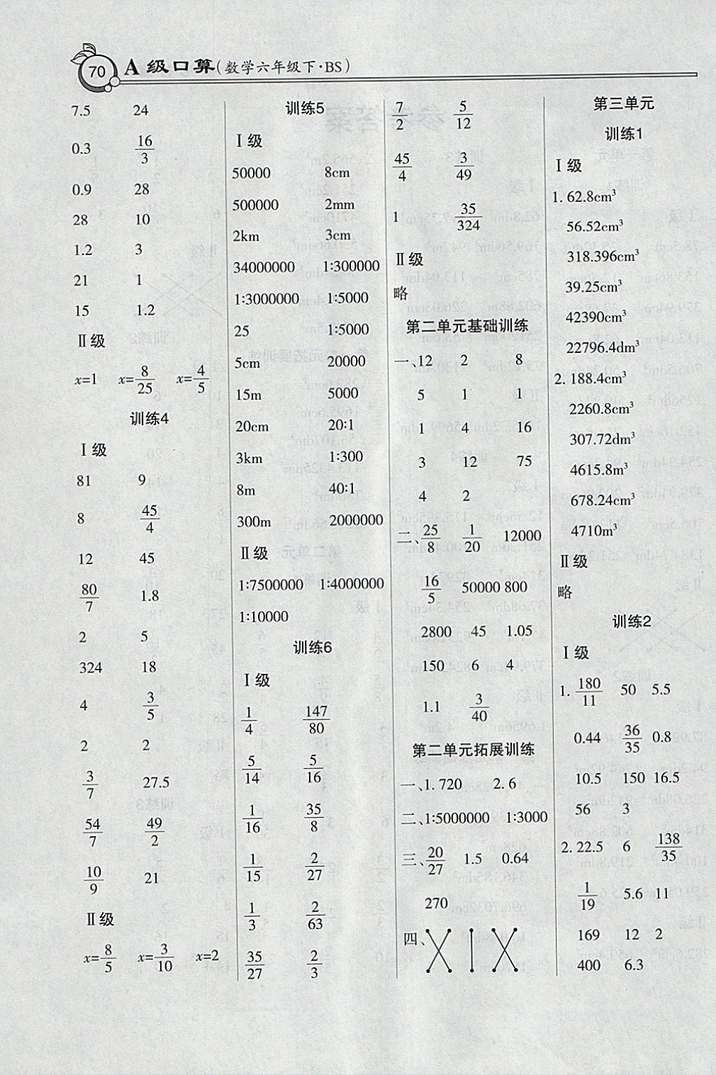 2018年小學(xué)數(shù)學(xué)A級(jí)口算六年級(jí)下冊(cè)北師大版 參考答案第2頁