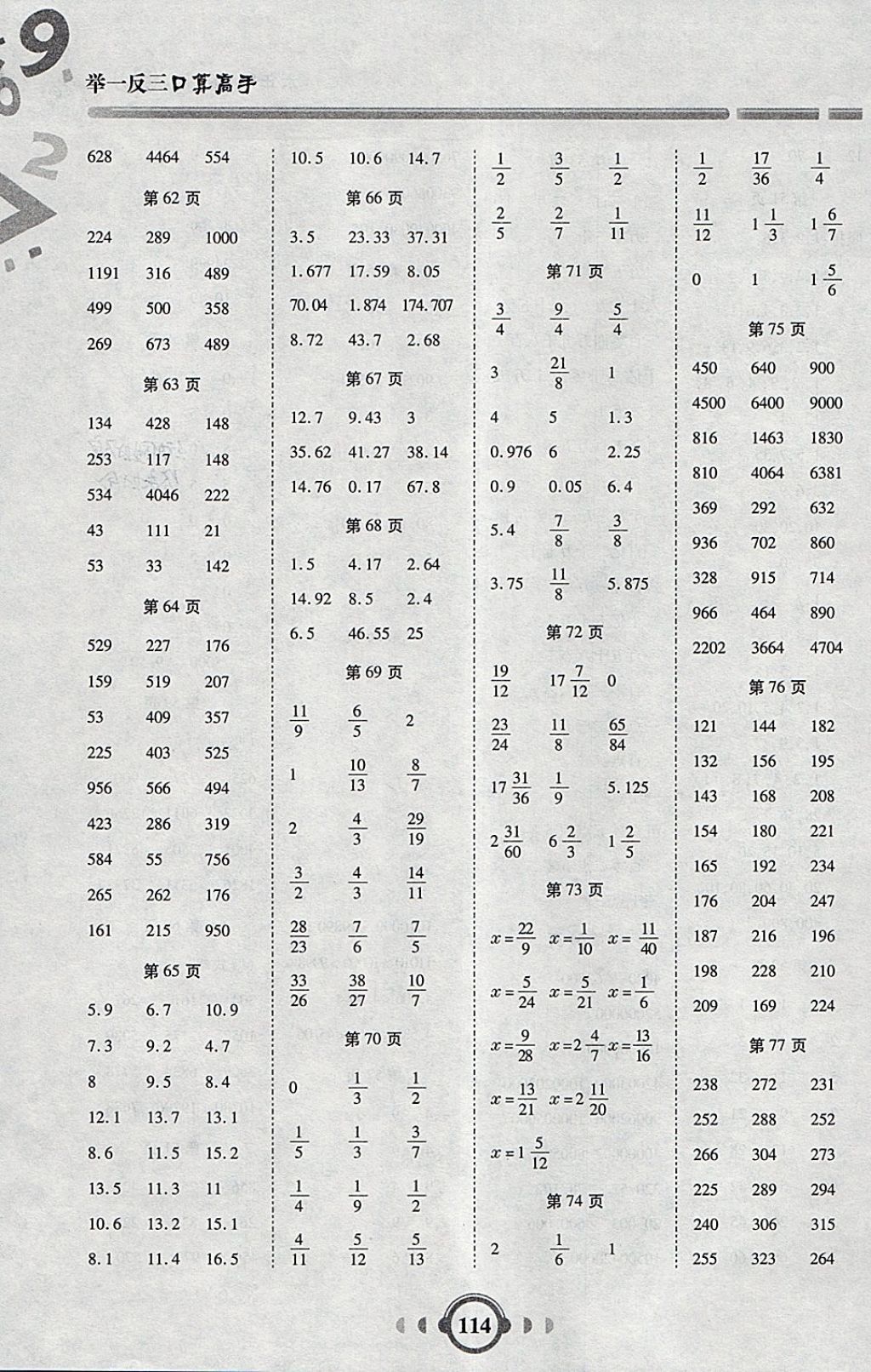 2018年舉一反三口算高手六年級數(shù)學(xué)下冊人教版 參考答案第6頁