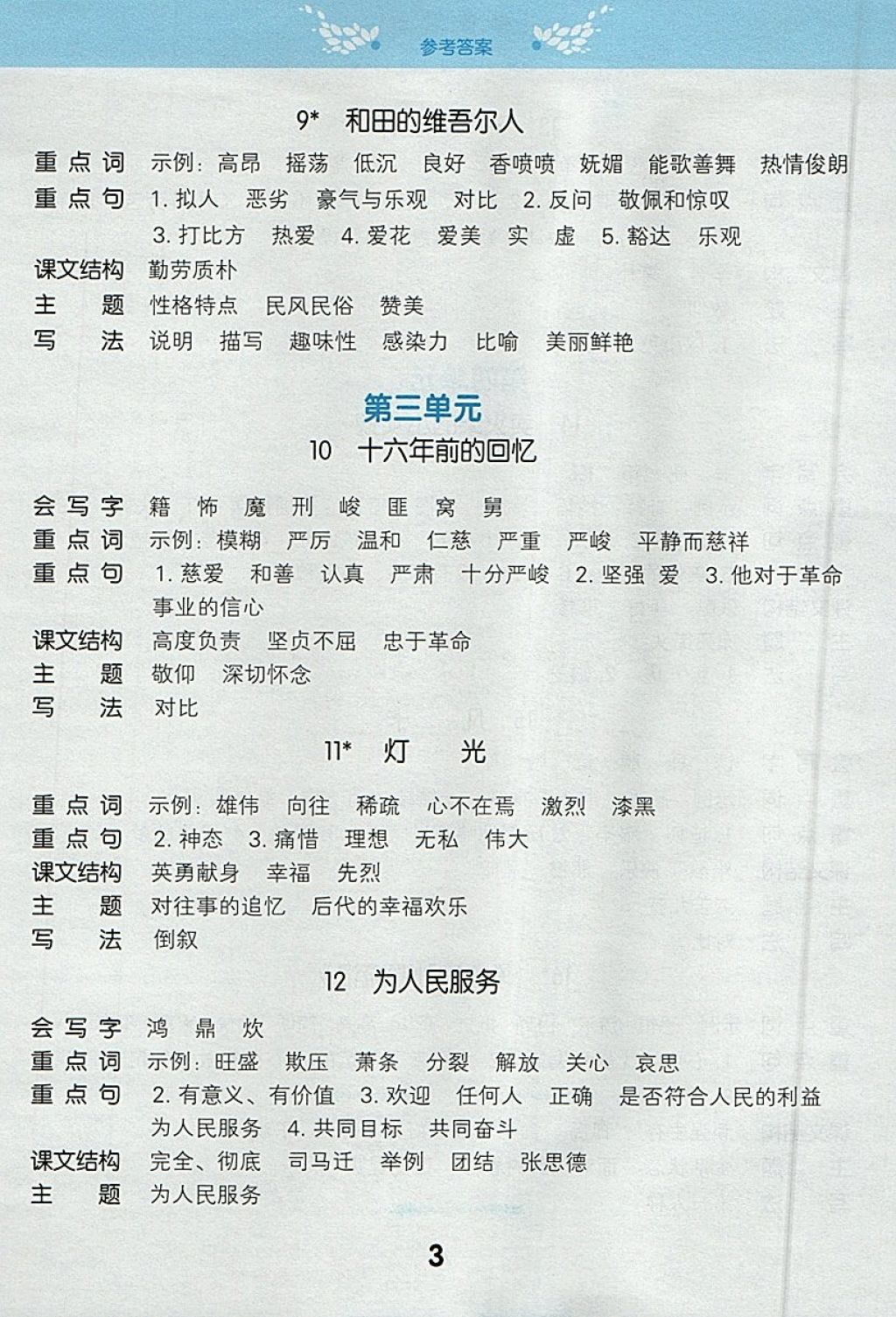 2018年小学课堂笔记六年级语文下册人教版 参考答案第3页