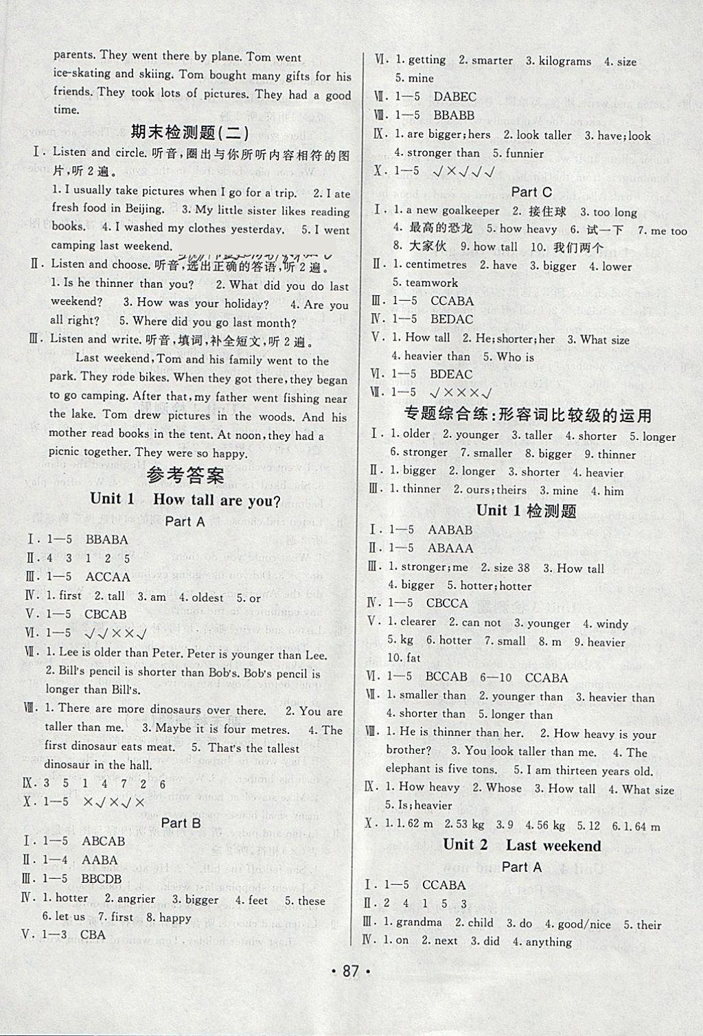 2018年同行課課100分過關(guān)作業(yè)六年級英語下冊人教PEP版 參考答案第3頁