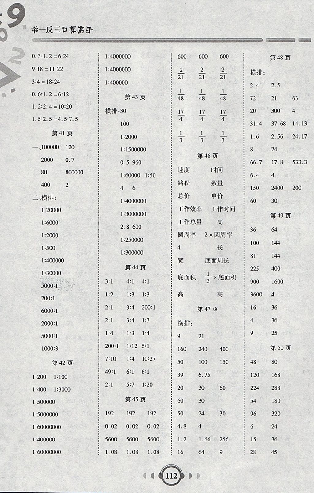 2018年舉一反三口算高手六年級(jí)數(shù)學(xué)下冊(cè)人教版 參考答案第4頁(yè)