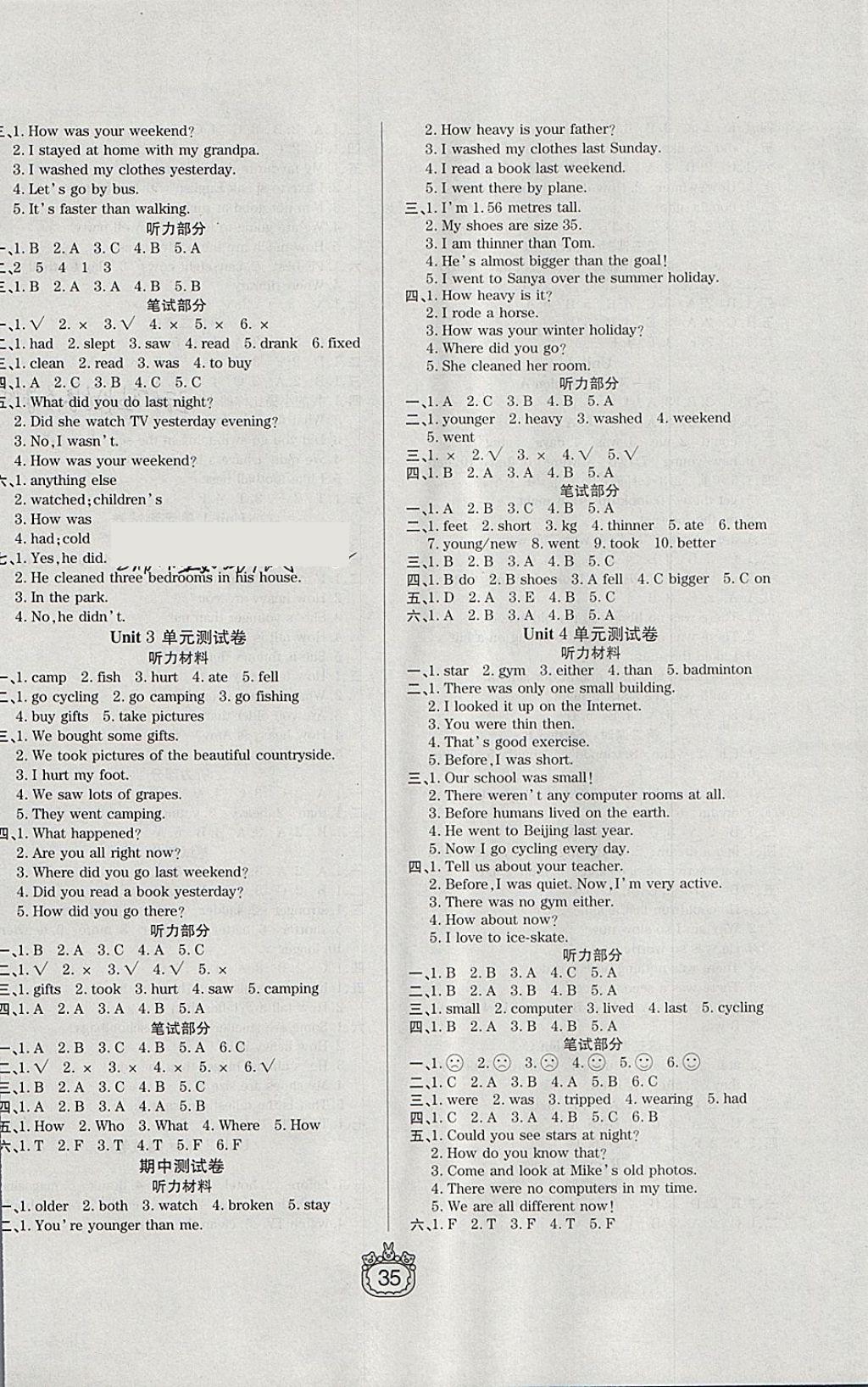 2018年世紀(jì)百通課時作業(yè)六年級英語下冊人教PEP版 參考答案第3頁