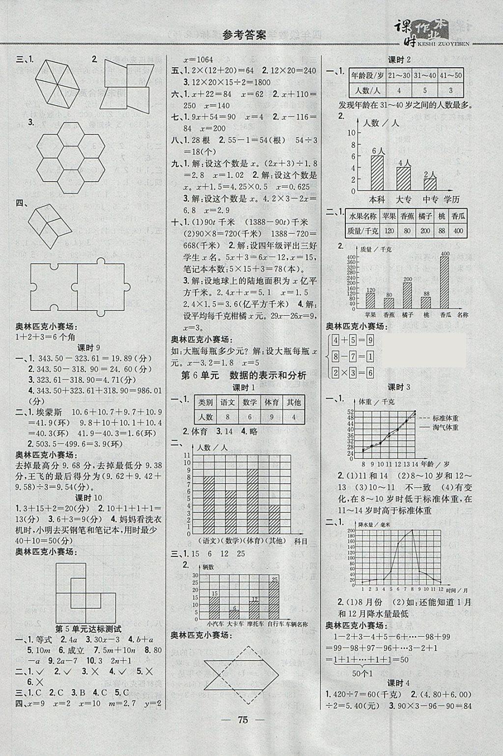 2018年課時作業(yè)本四年級數(shù)學下冊北師大版 參考答案第5頁