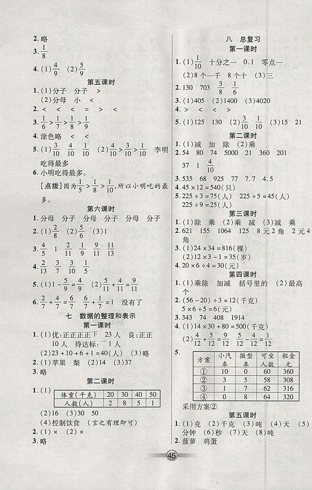 2018年小學生核心課堂三年級數(shù)學下冊北師大版 參考答案第5頁