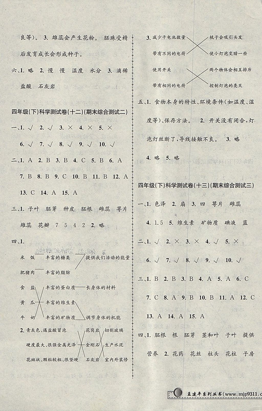 2018年孟建平小學單元測試四年級科學下冊教科版 參考答案第7頁