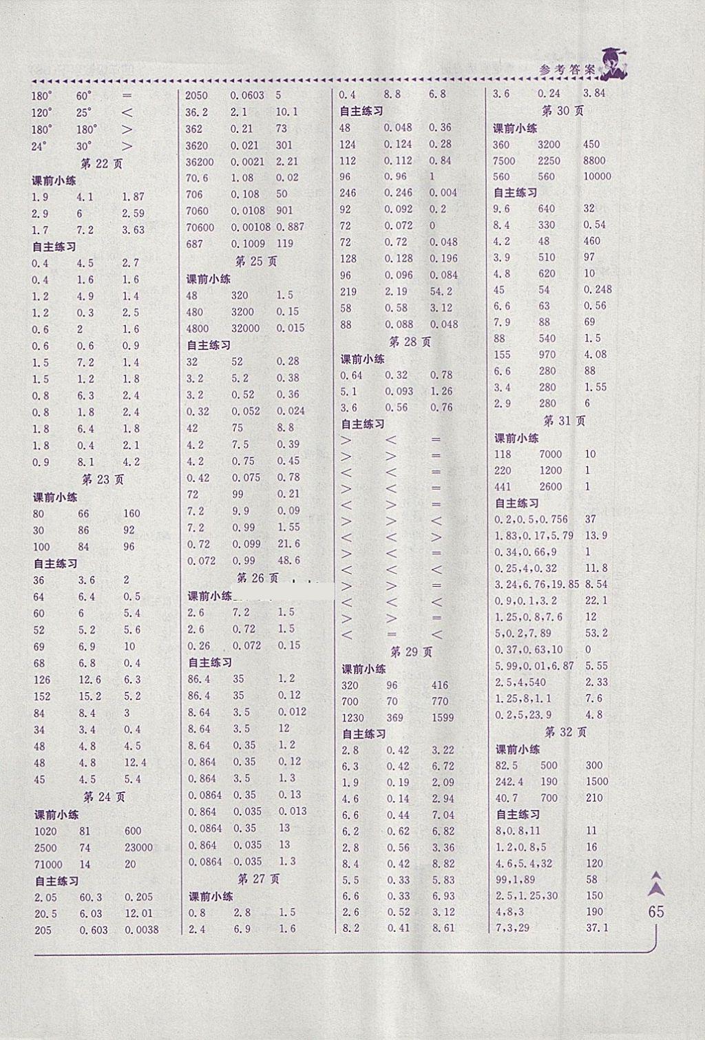 2018年黄冈小状元口算速算练习册四年级数学下册北师大版 参考答案第3页