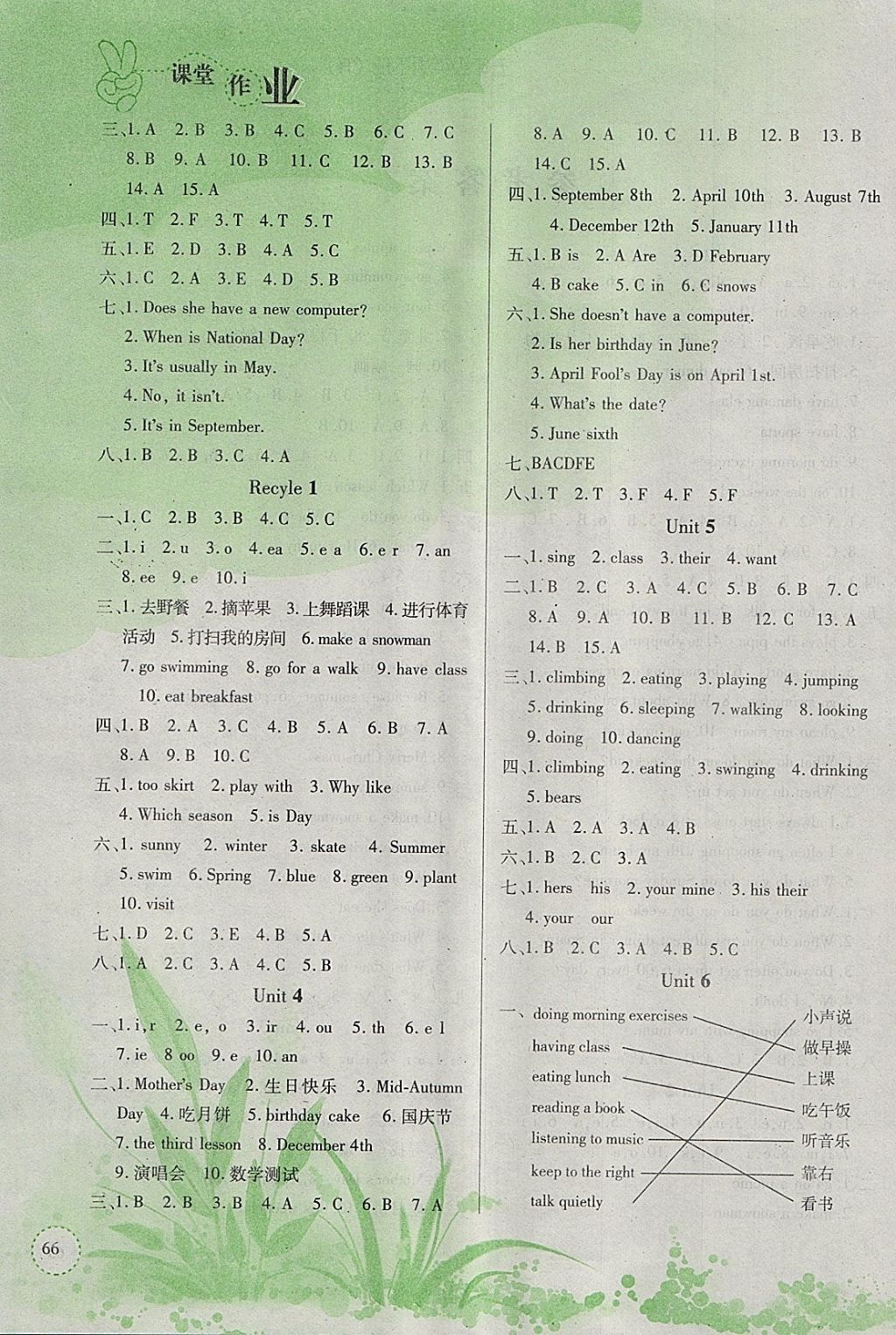 2018年課堂作業(yè)課時訓(xùn)練五年級英語下冊人教版 參考答案第2頁