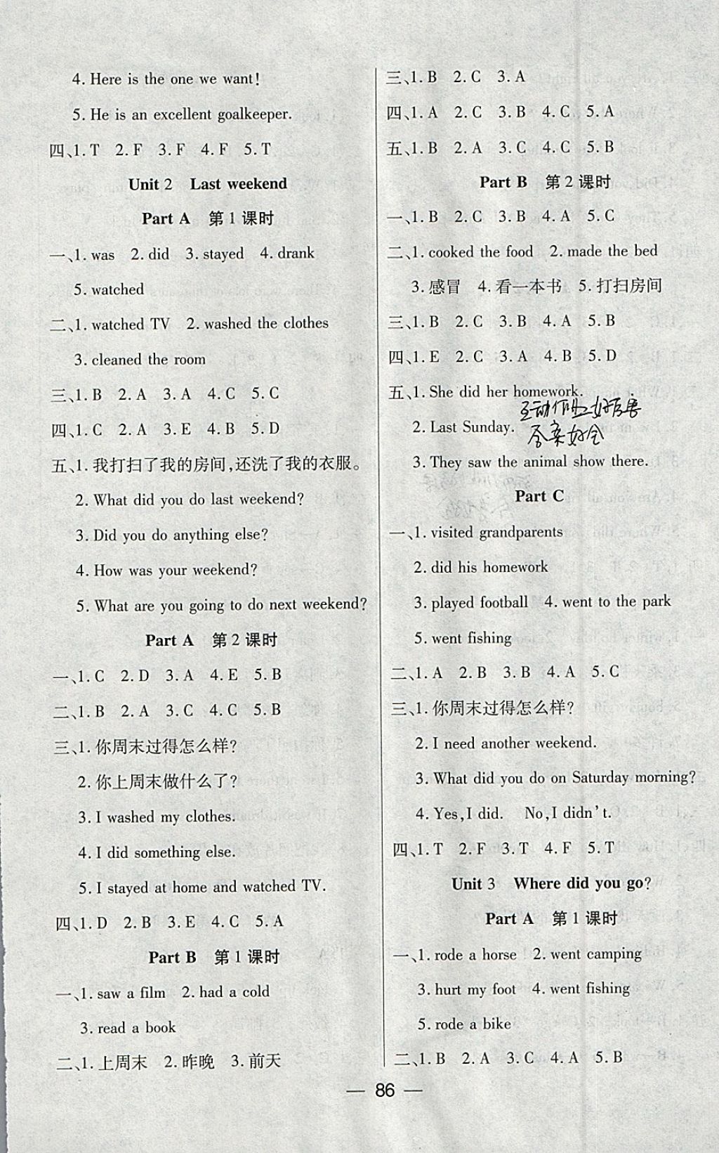 2018年创新思维全优英语课课100分作业本六年级下册人教PEP版 参考答案第2页