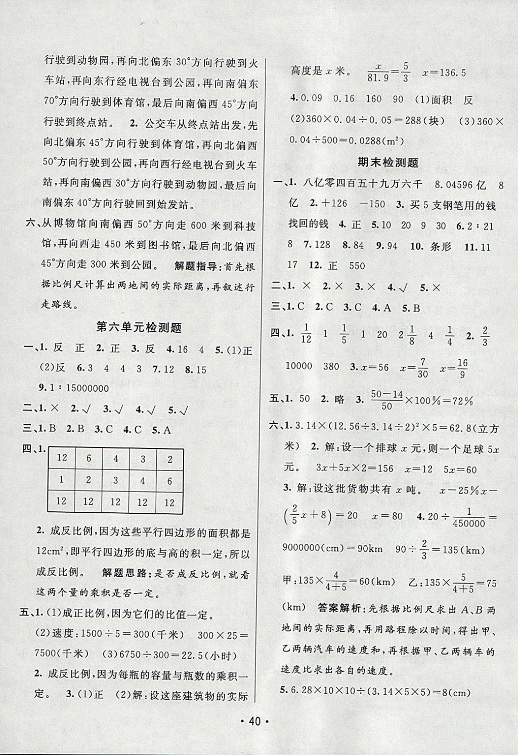 2018年同行课课100分过关作业六年级数学下册苏教版 参考答案第12页