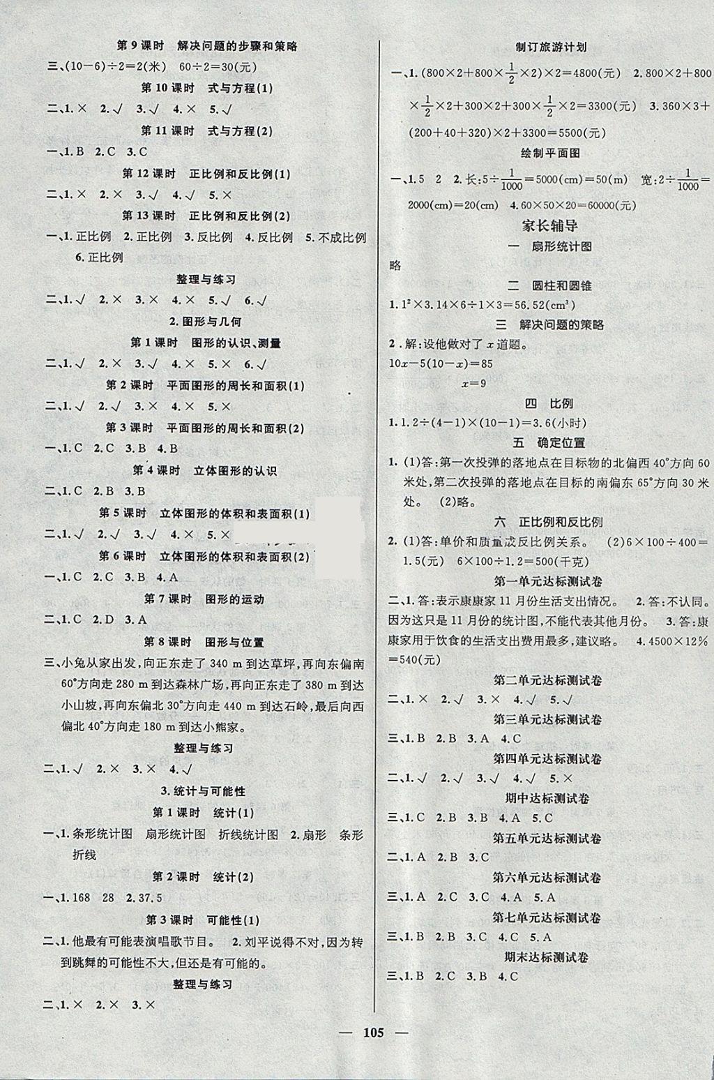 2018年名师测控六年级数学下册苏教版 参考答案第3页