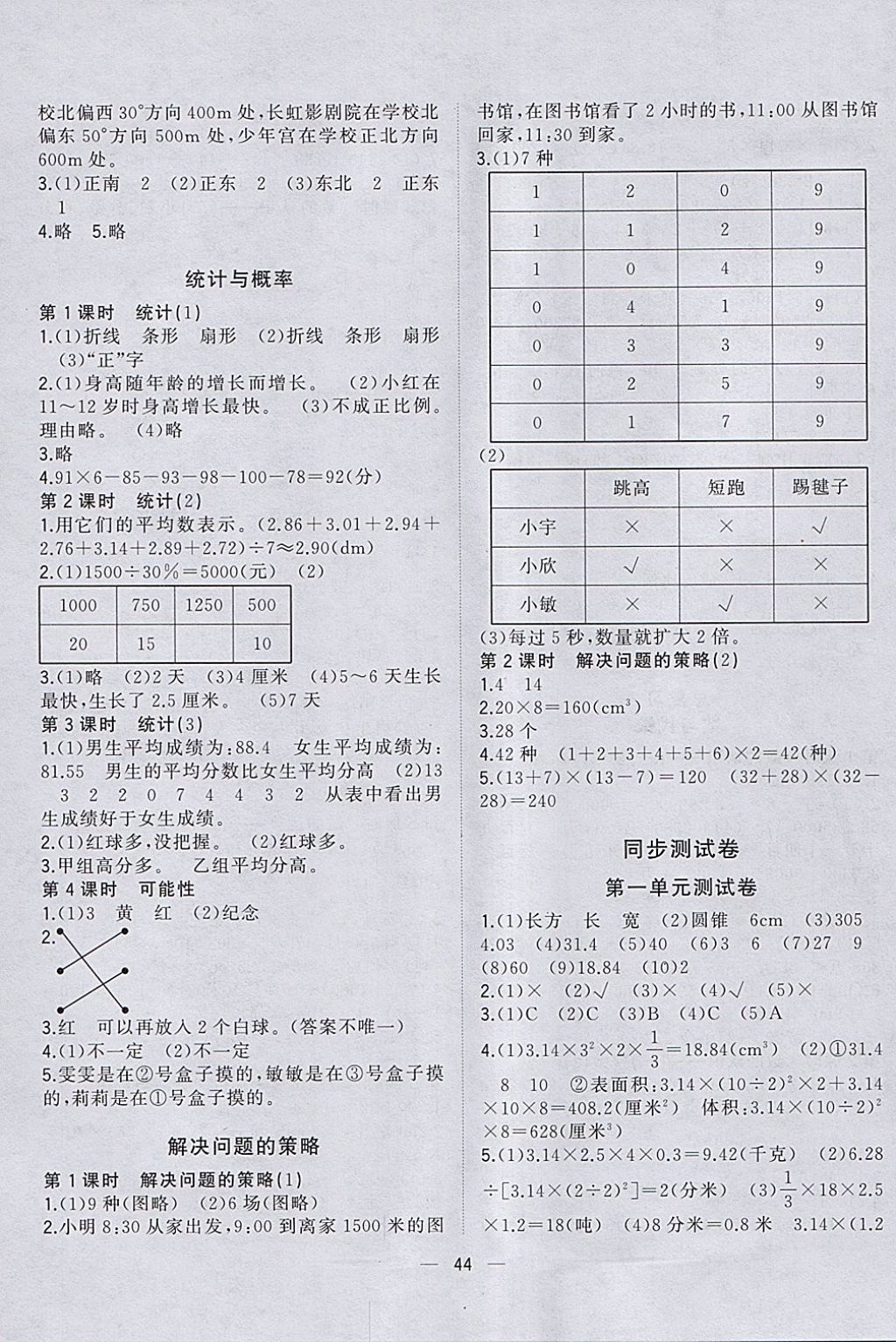 2018年課課優(yōu)課堂小作業(yè)六年級(jí)數(shù)學(xué)下冊(cè)北師大版 參考答案第8頁