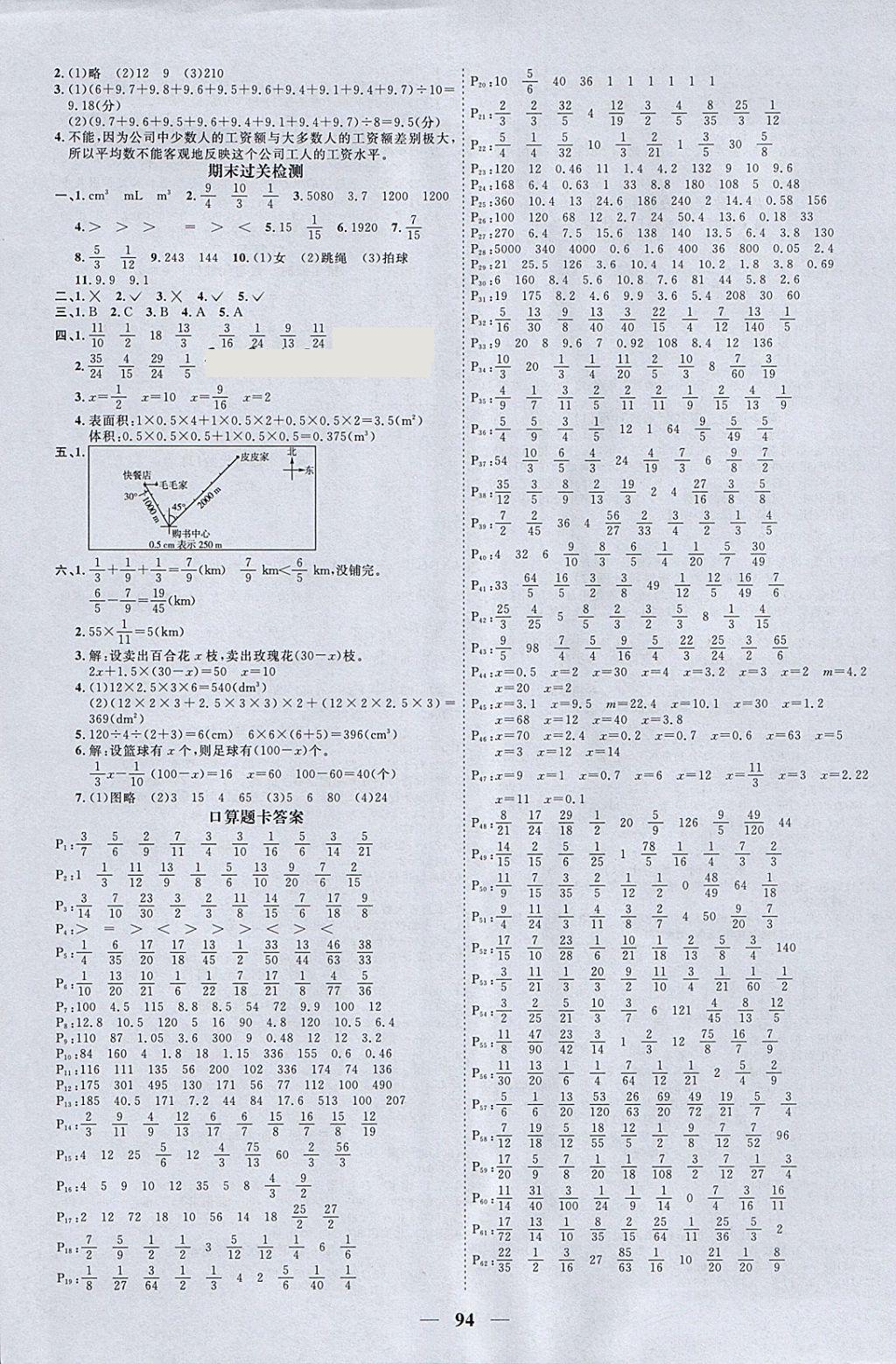 2018年阳光同学课时优化作业五年级数学下册北师大版 参考答案第8页