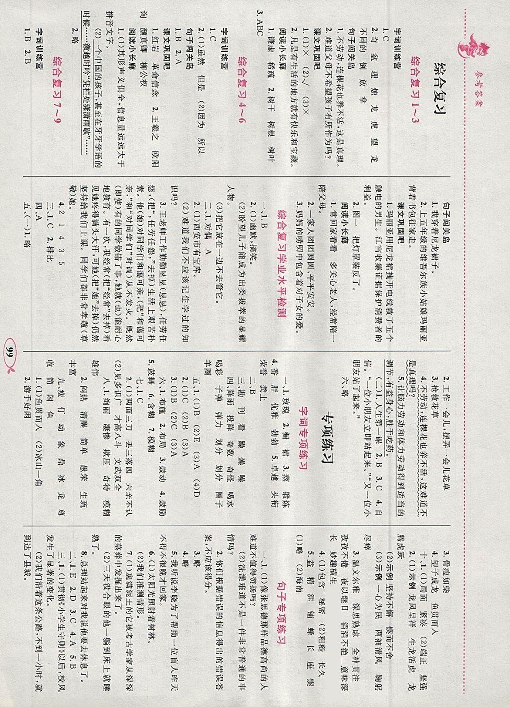 2018年小学同步学考优化设计小超人作业本六年级语文下册人教版 参考答案第9页