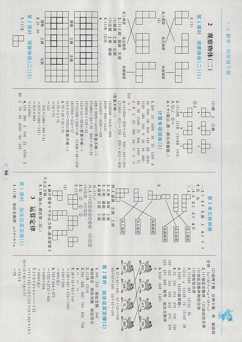 2018年小學(xué)同步學(xué)考優(yōu)化設(shè)計小超人作業(yè)本四年級數(shù)學(xué)下冊人教版 參考答案第2頁