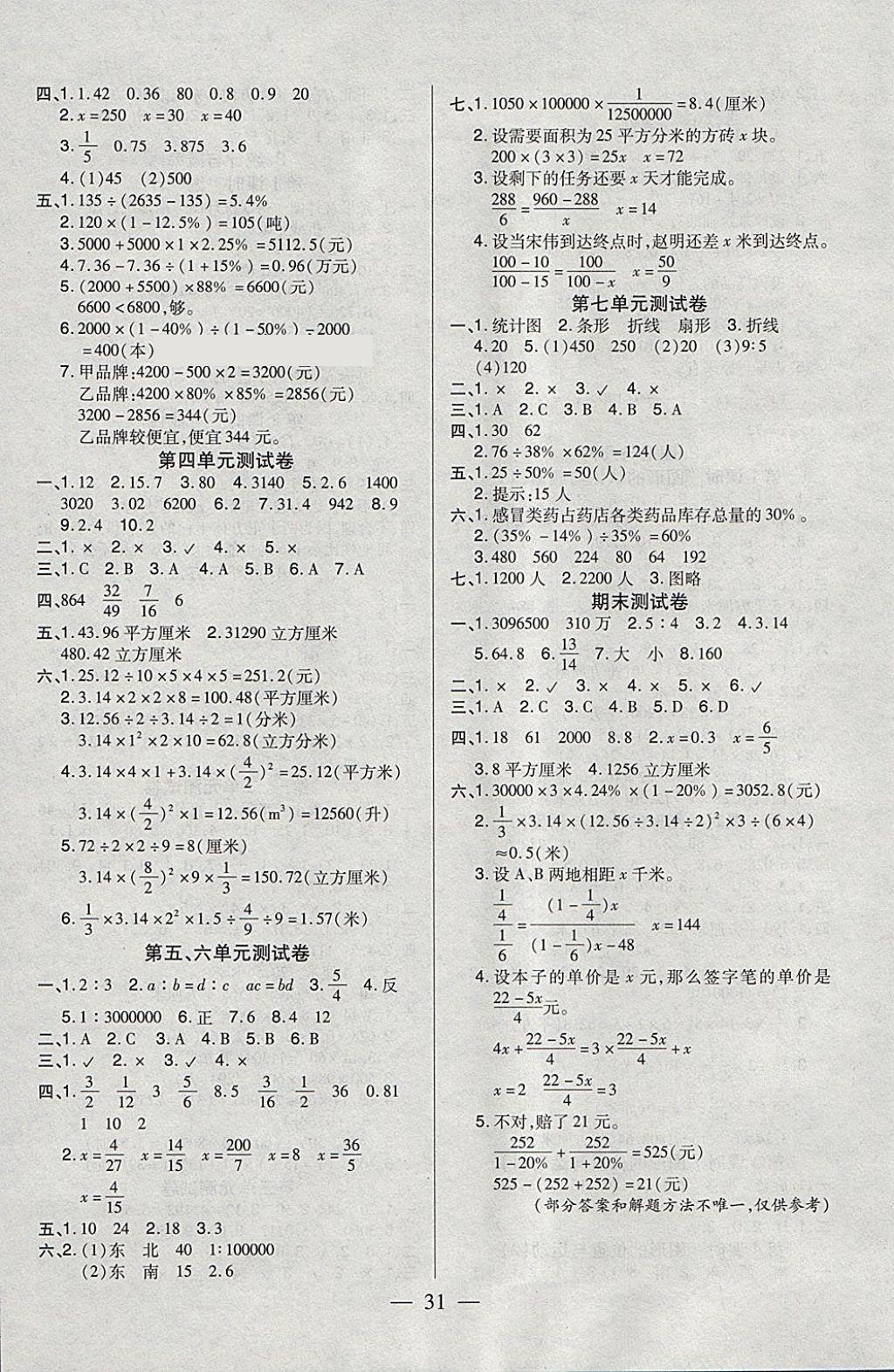 2018年红领巾乐园一课三练五年级数学下册B版五四制 参考答案第7页