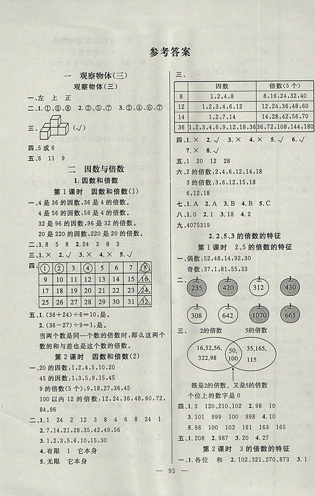 2018年百分學(xué)生作業(yè)本題練王五年級數(shù)學(xué)下冊人教版 參考答案第1頁